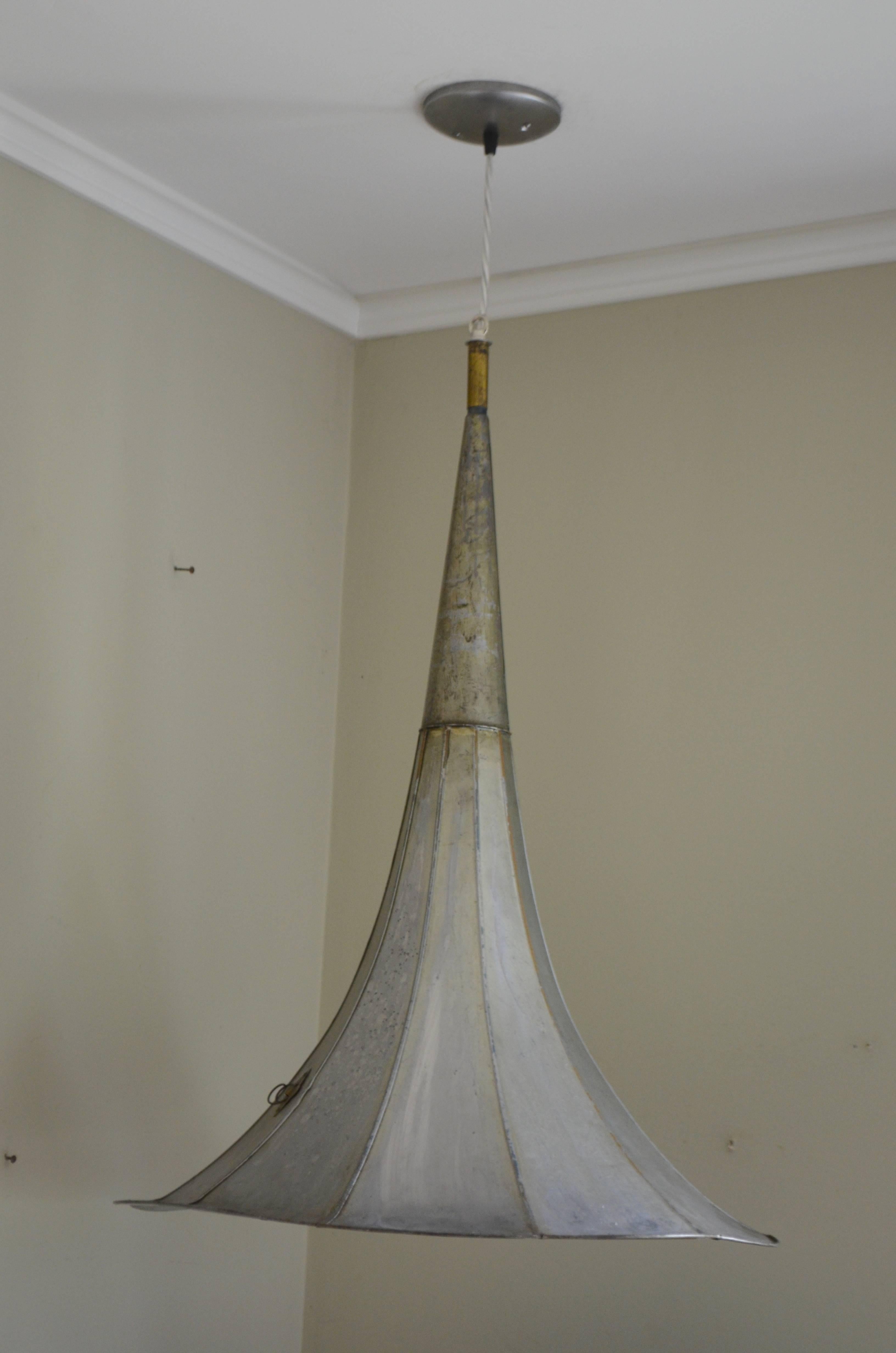 Tin Pendant Light from Antique Gramaphone Horn