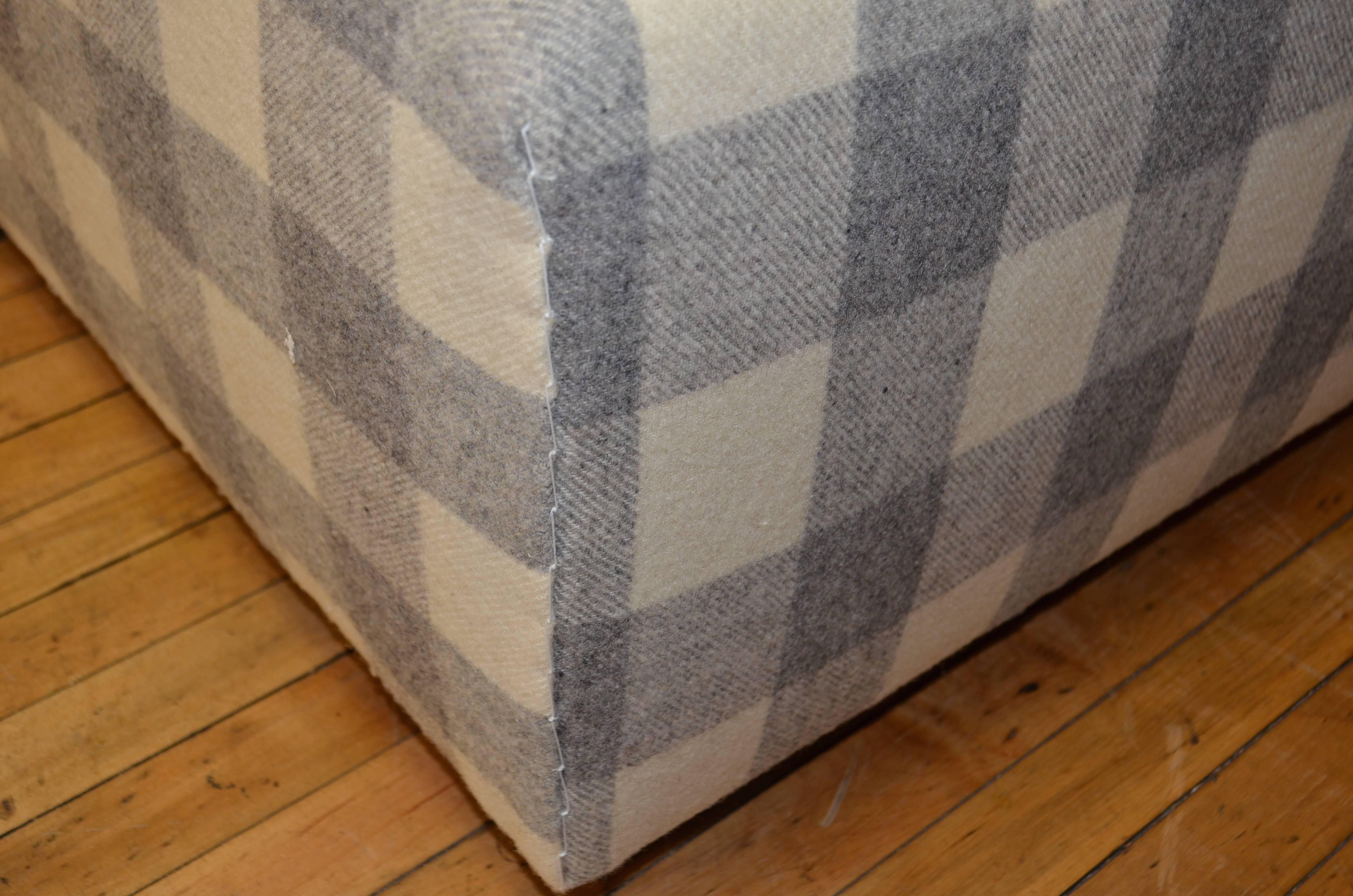 20th Century Ottoman Upholstered in Vintage Wool Blanket on Barn Board Wood Base For Sale