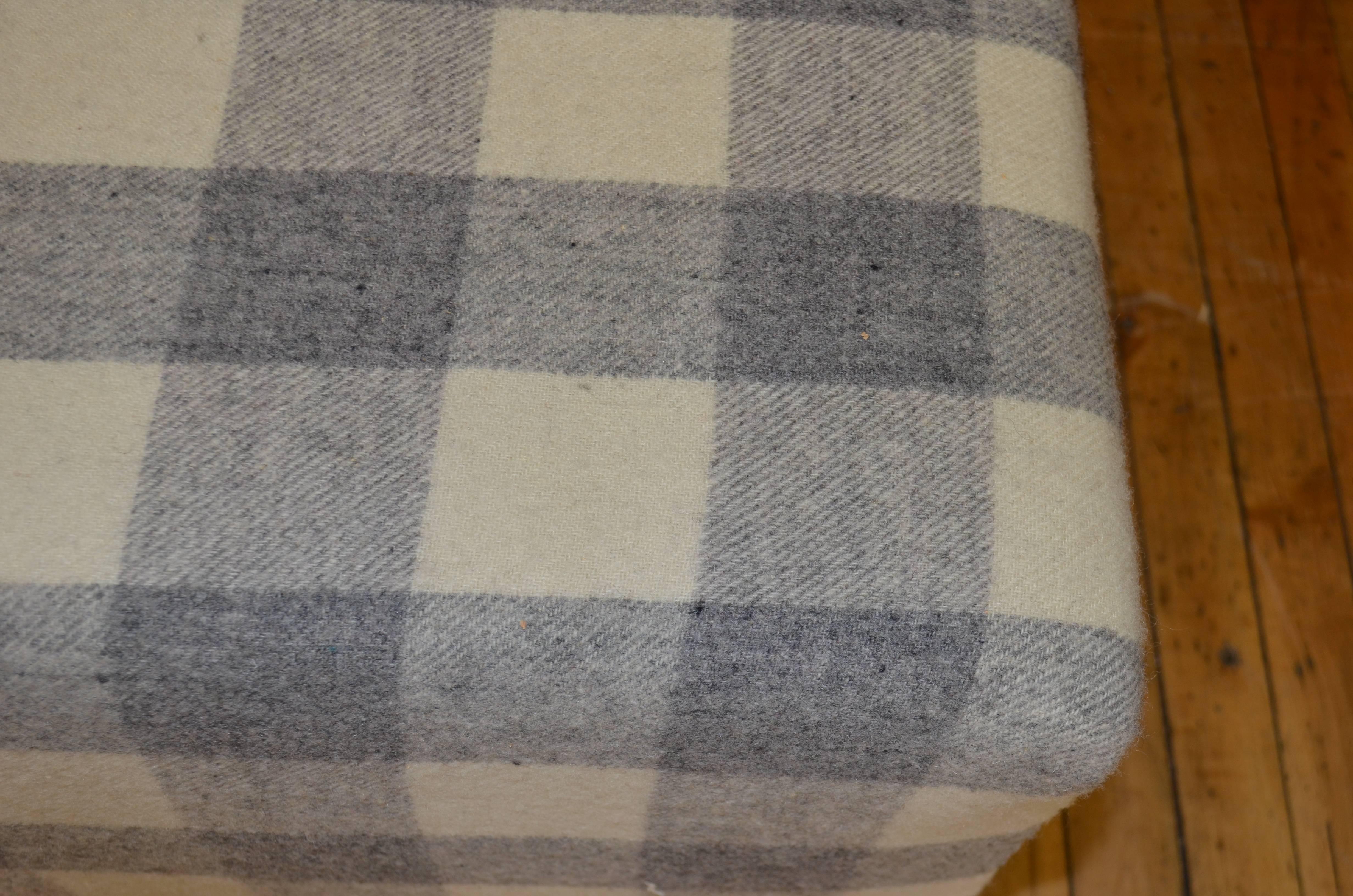 Ottoman Upholstered in Vintage Wool Blanket on Barn Board Wood Base For Sale 1