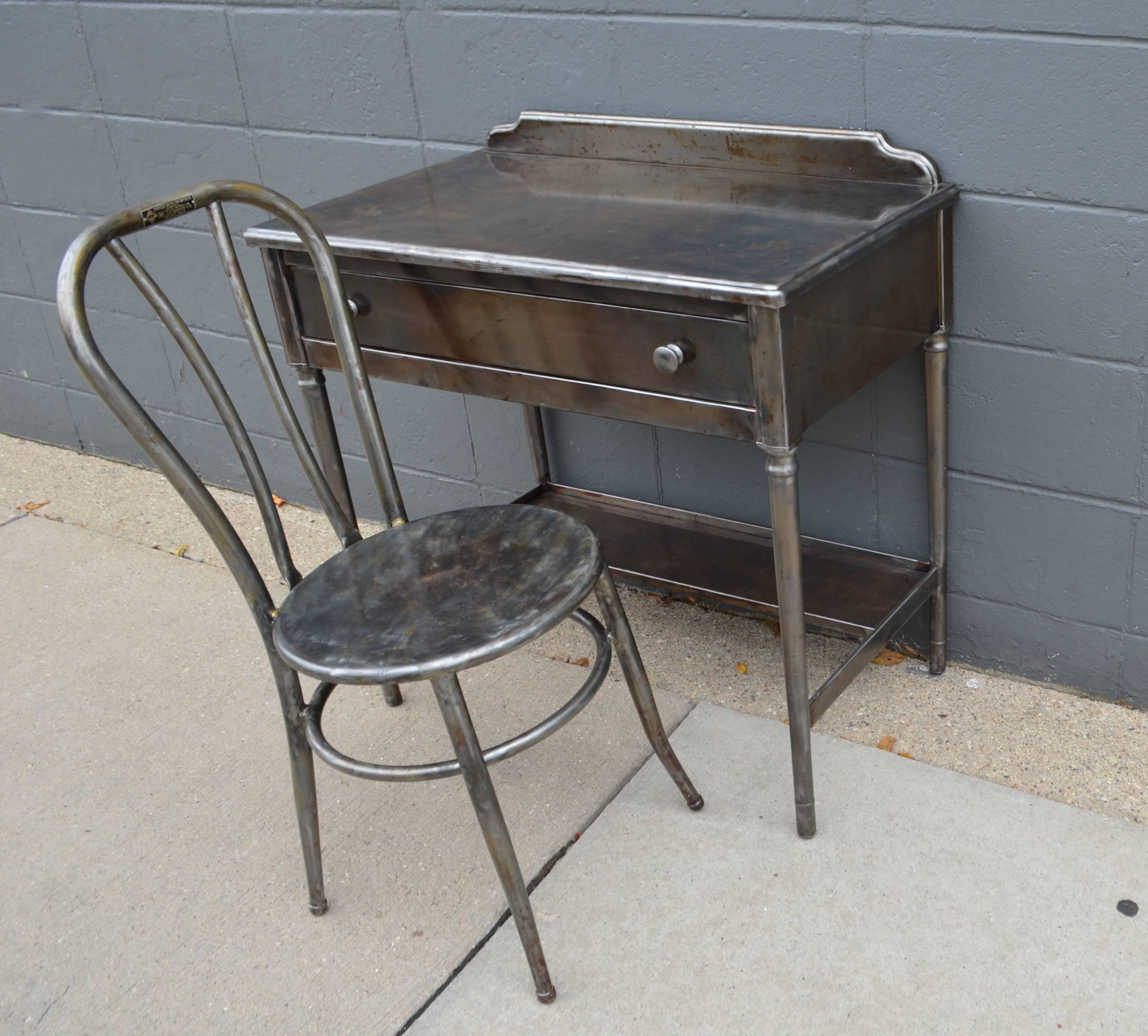 Mid-Century Modern Mid-Century Simmons Steel Desk with Steel Chair Labelled Physicians' Nurses'