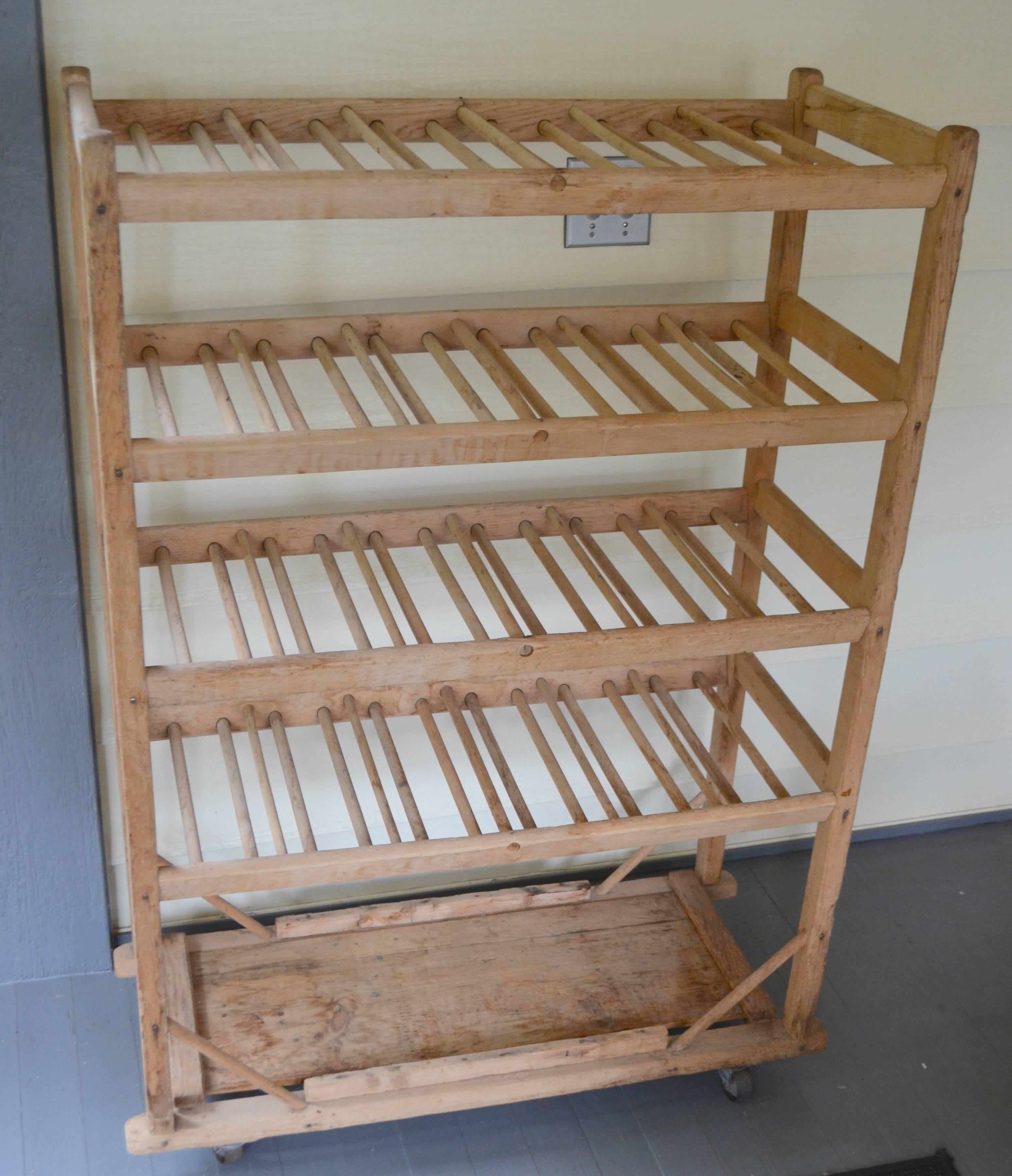 Industrial Baker's Rack / Bread Cart of Wood on Wheels for Bath or Kitchen or Shoes