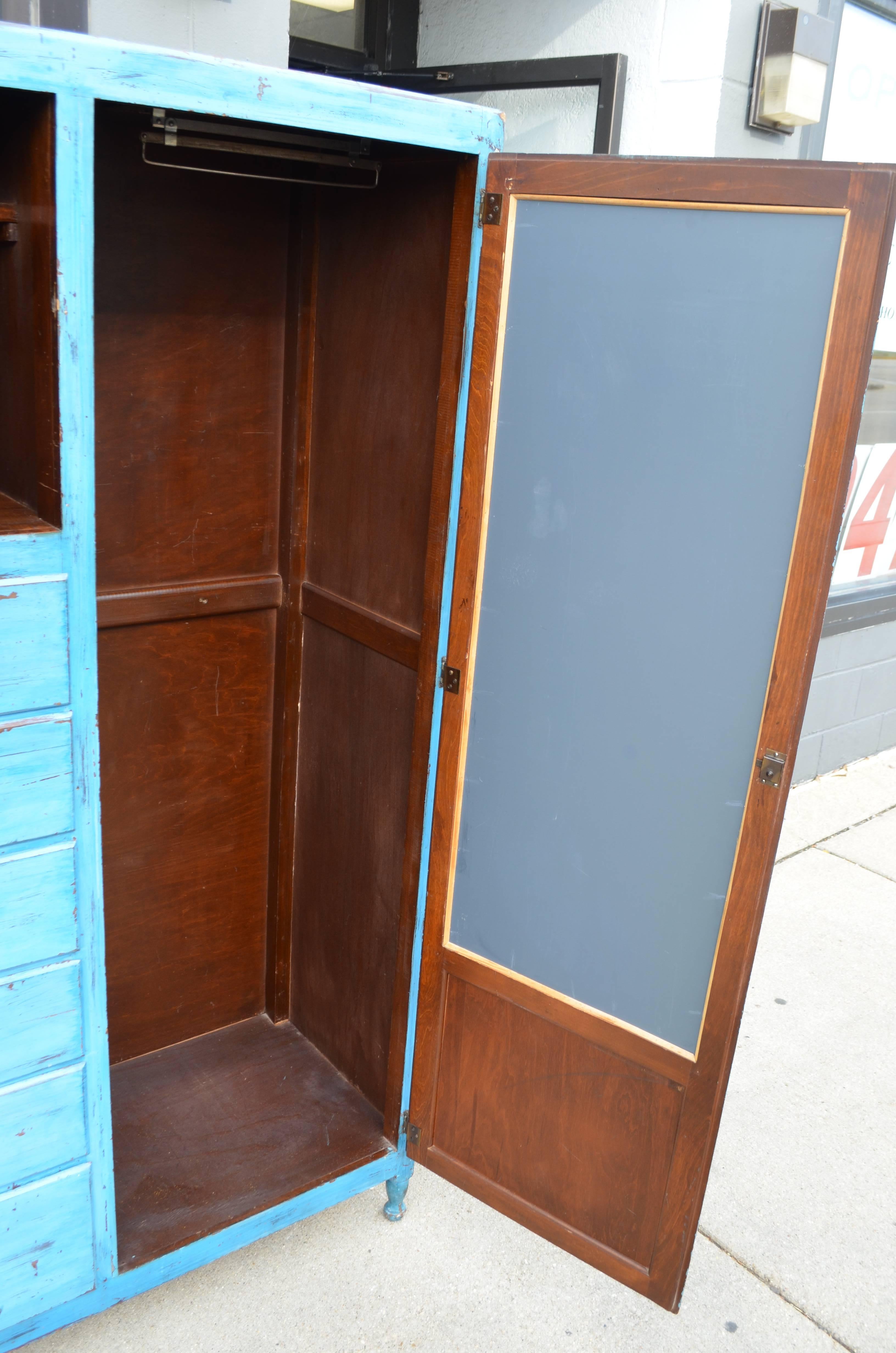 Storage Cupboard Closet, 1930s, in as-Found Blue for Home, Apartment, Cottage In Excellent Condition In Madison, WI