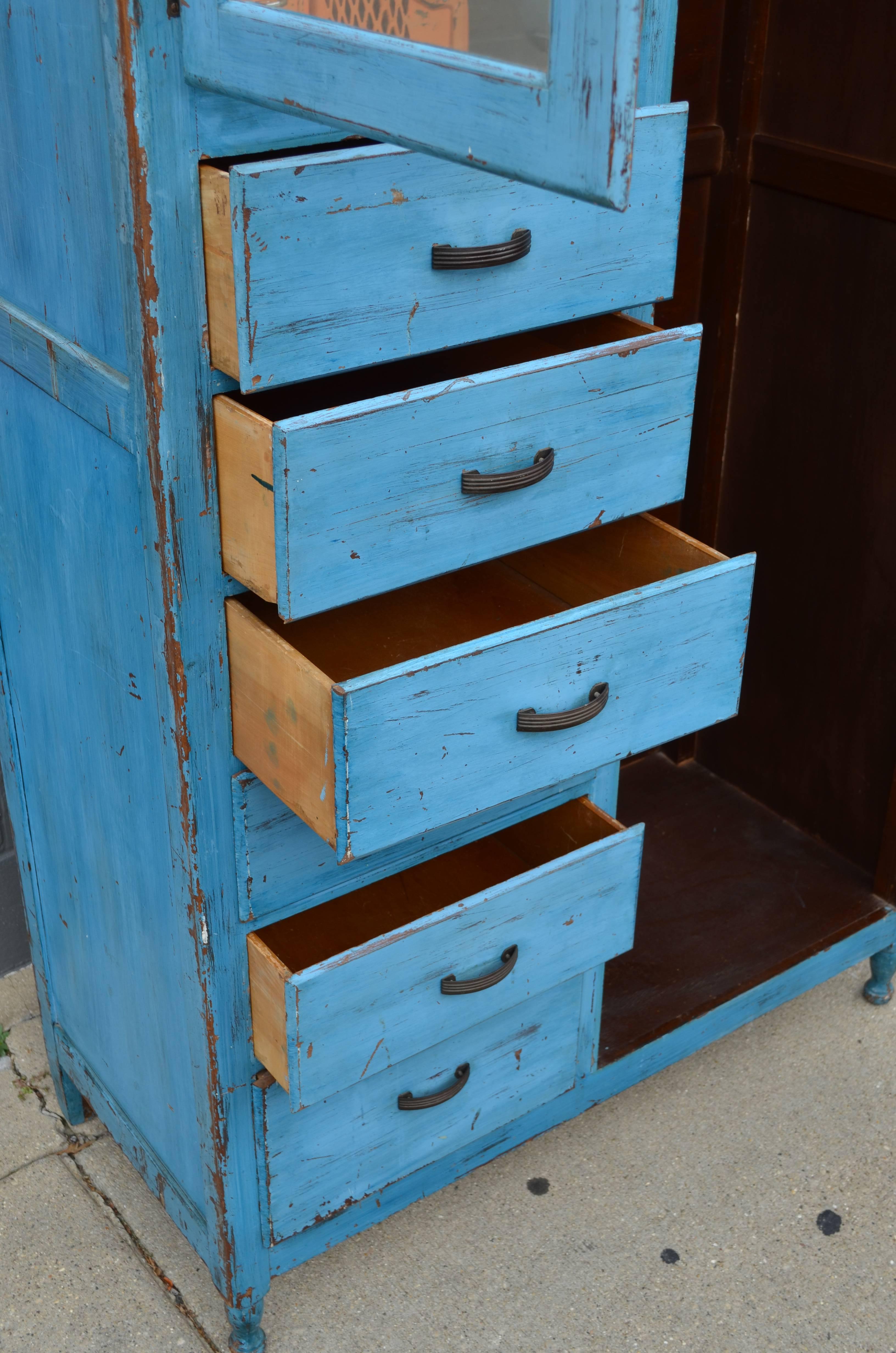 Mahogany Storage Cupboard Closet, 1930s, in as-Found Blue for Home, Apartment, Cottage