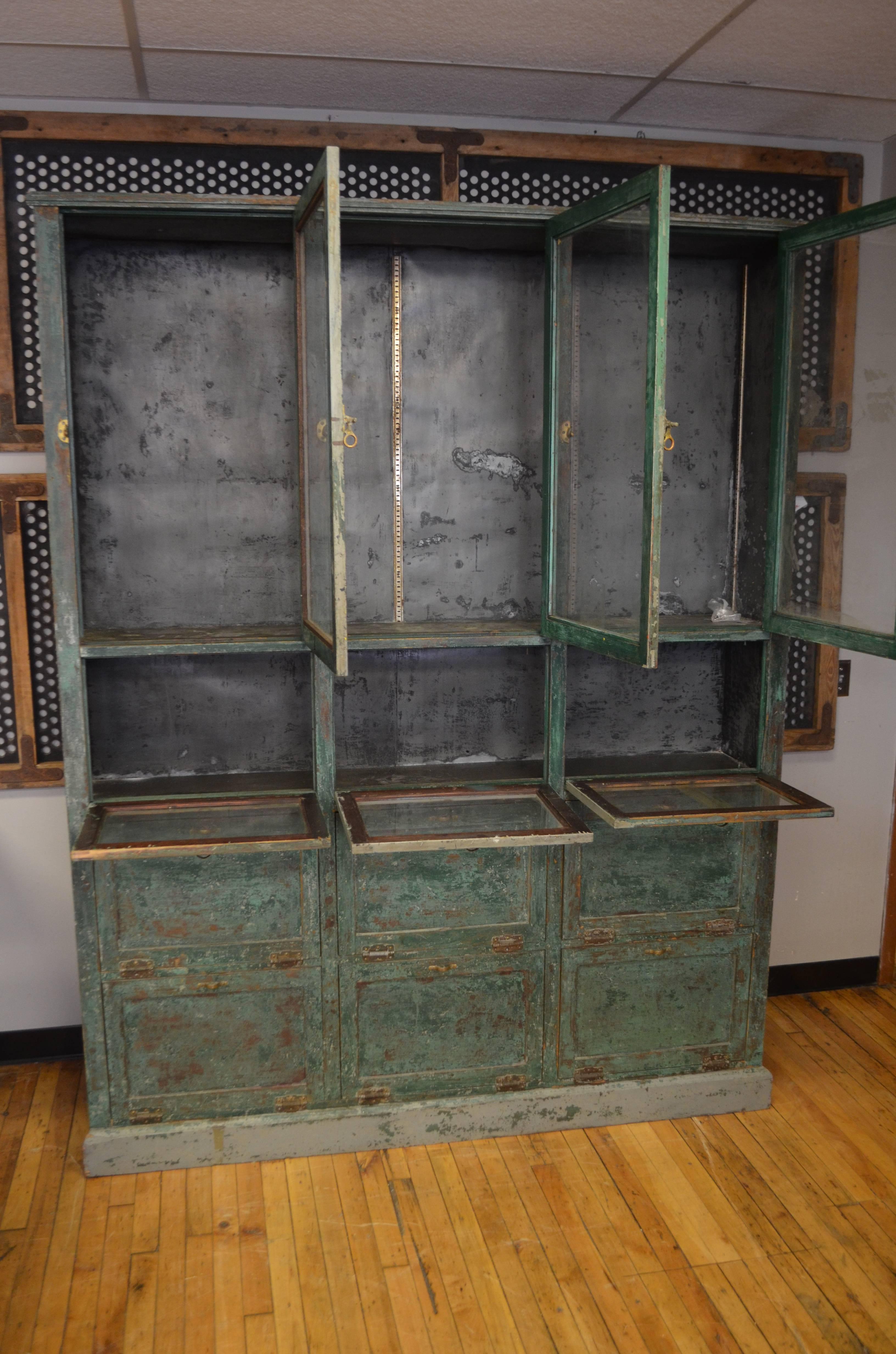 American Storage Cabinet Cupboard from Late 1800s, Used as Humidor in Small Town Pharmacy For Sale