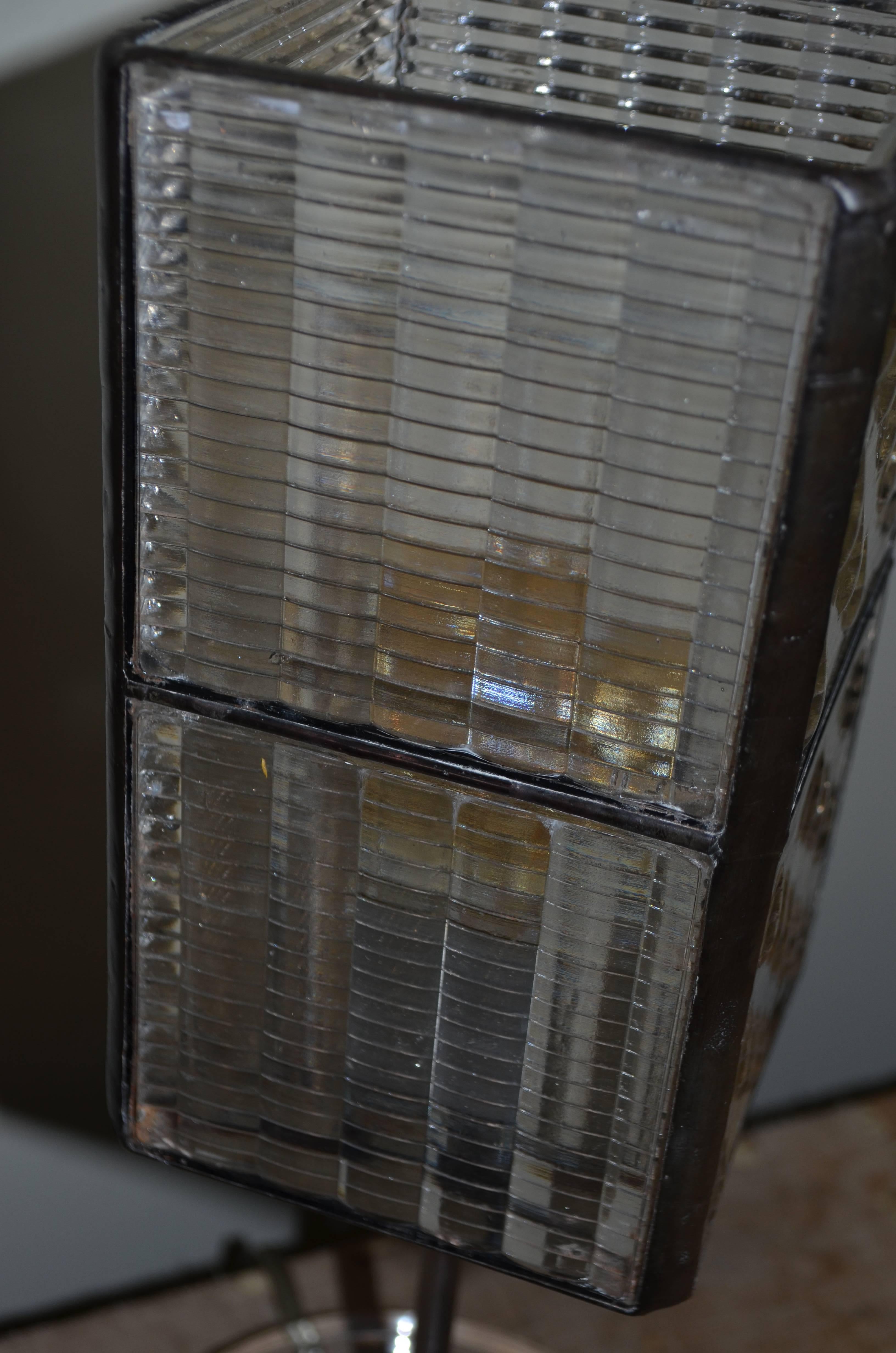 Table Lamp Made from Eight Glass Luxfer Tiles In Good Condition In Madison, WI