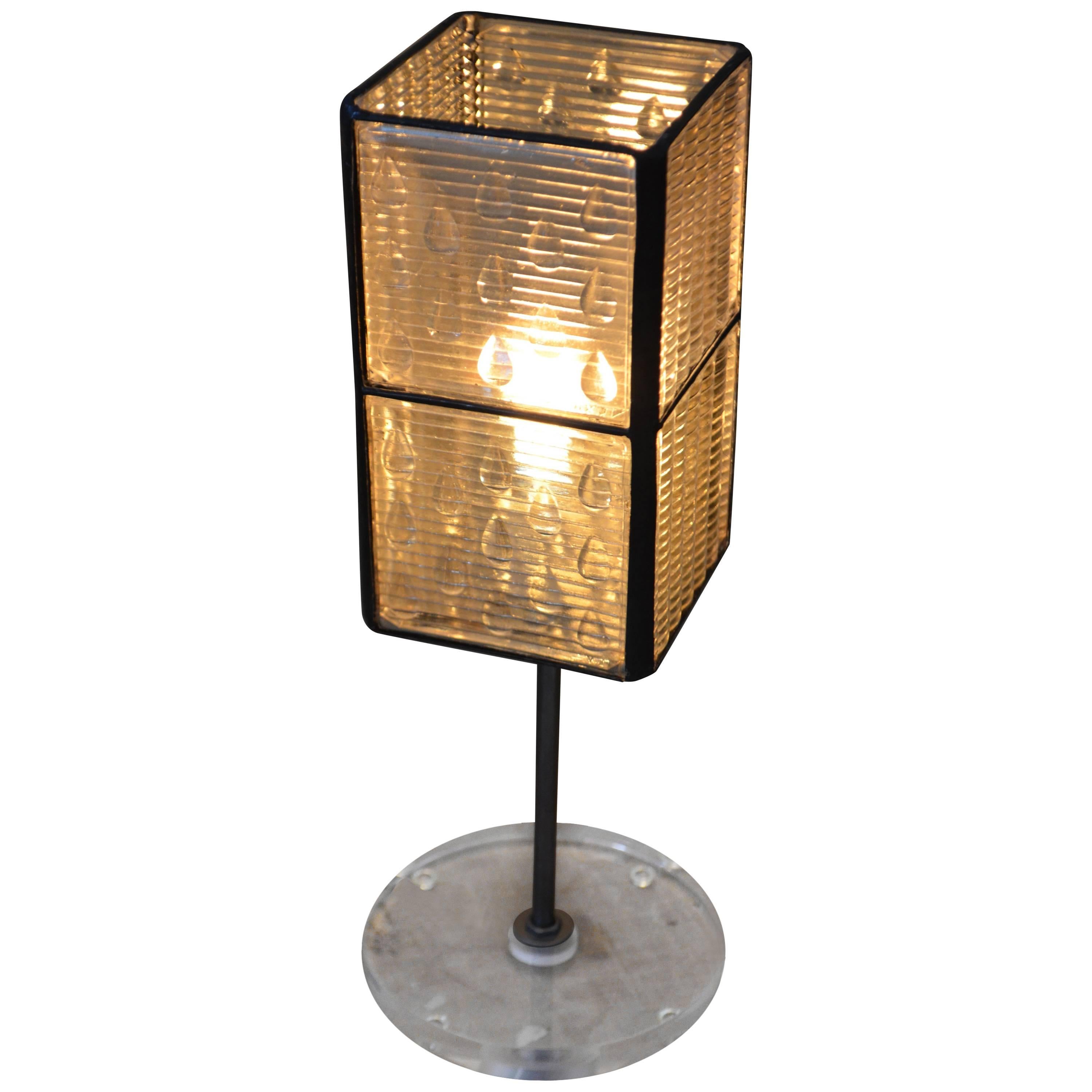 Table Lamp Made from Eight Glass Luxfer Tiles