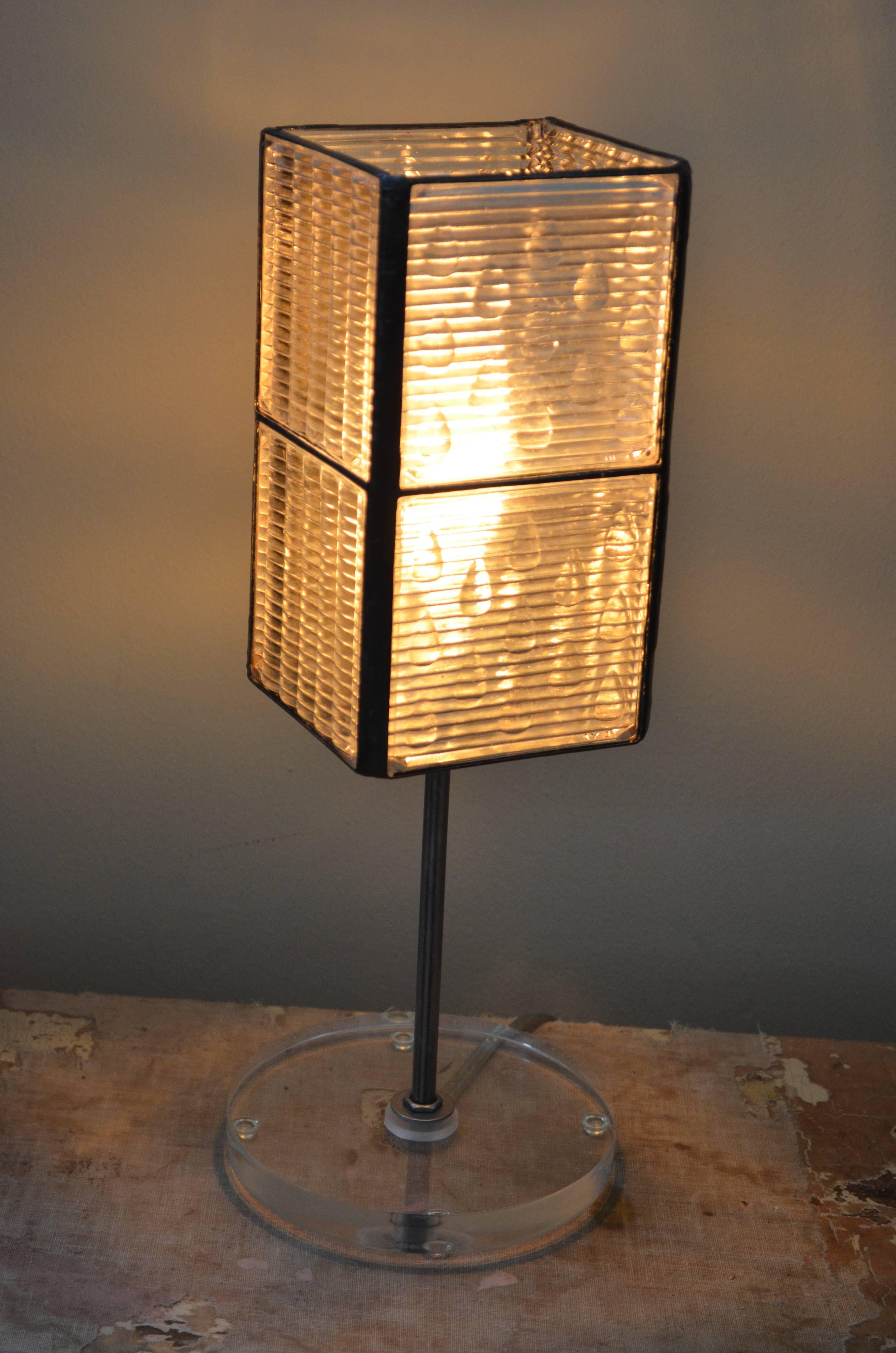 Arts and Crafts Table Lamp Made from Eight Glass Luxfer Tiles