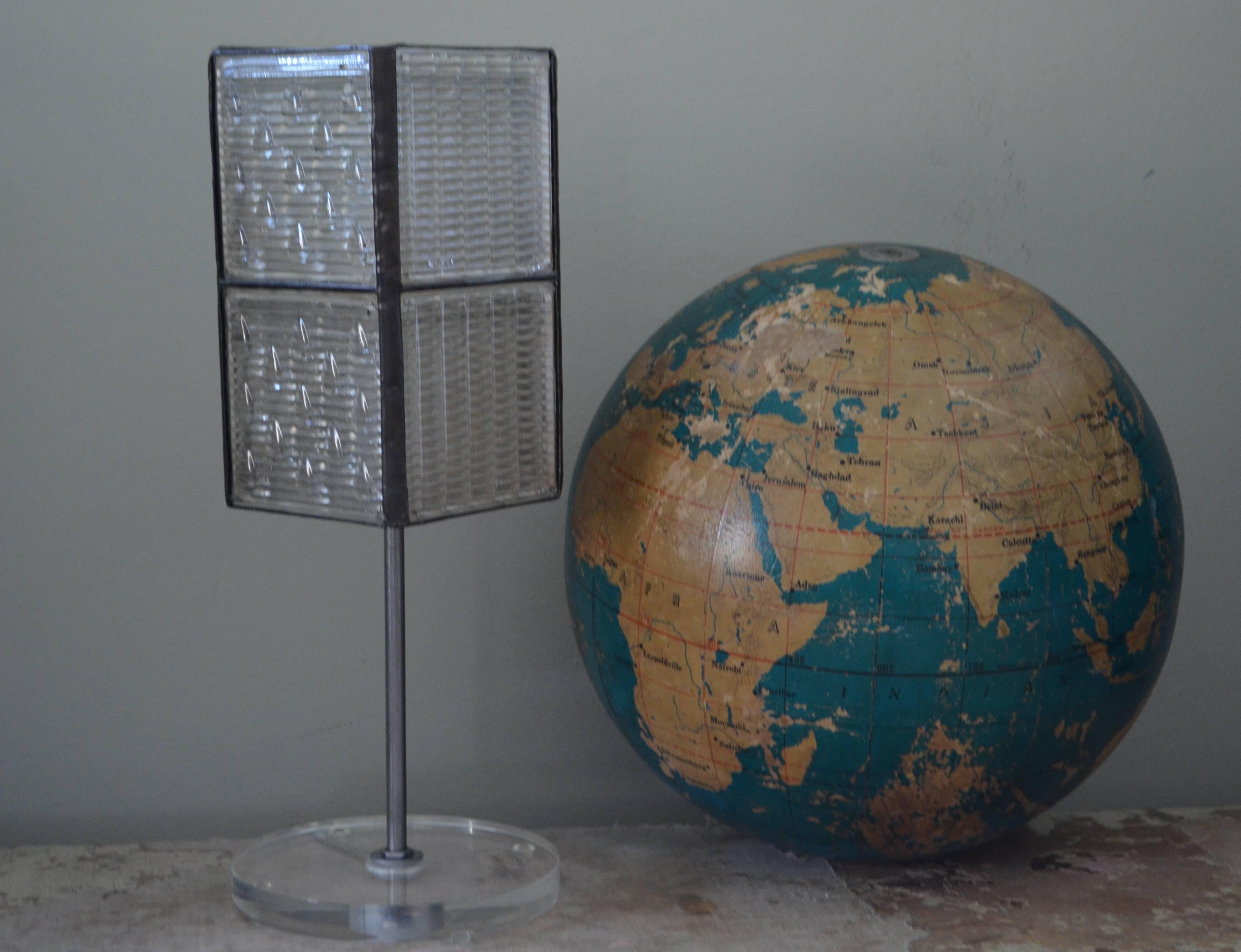 American Table Lamp Made from Eight Glass Luxfer Tiles
