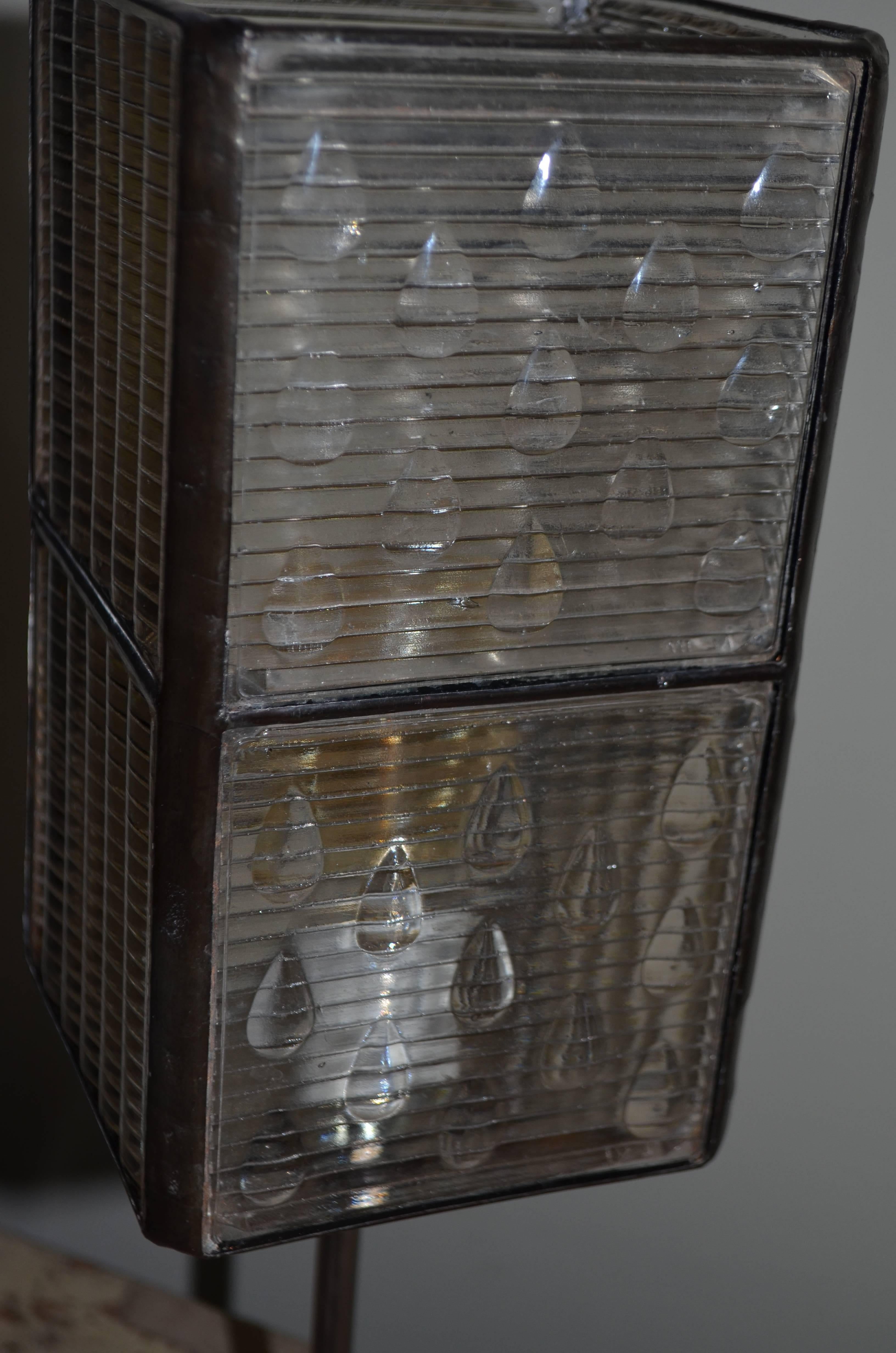 Table Lamp Made from Eight Glass Luxfer Tiles In Good Condition In Madison, WI