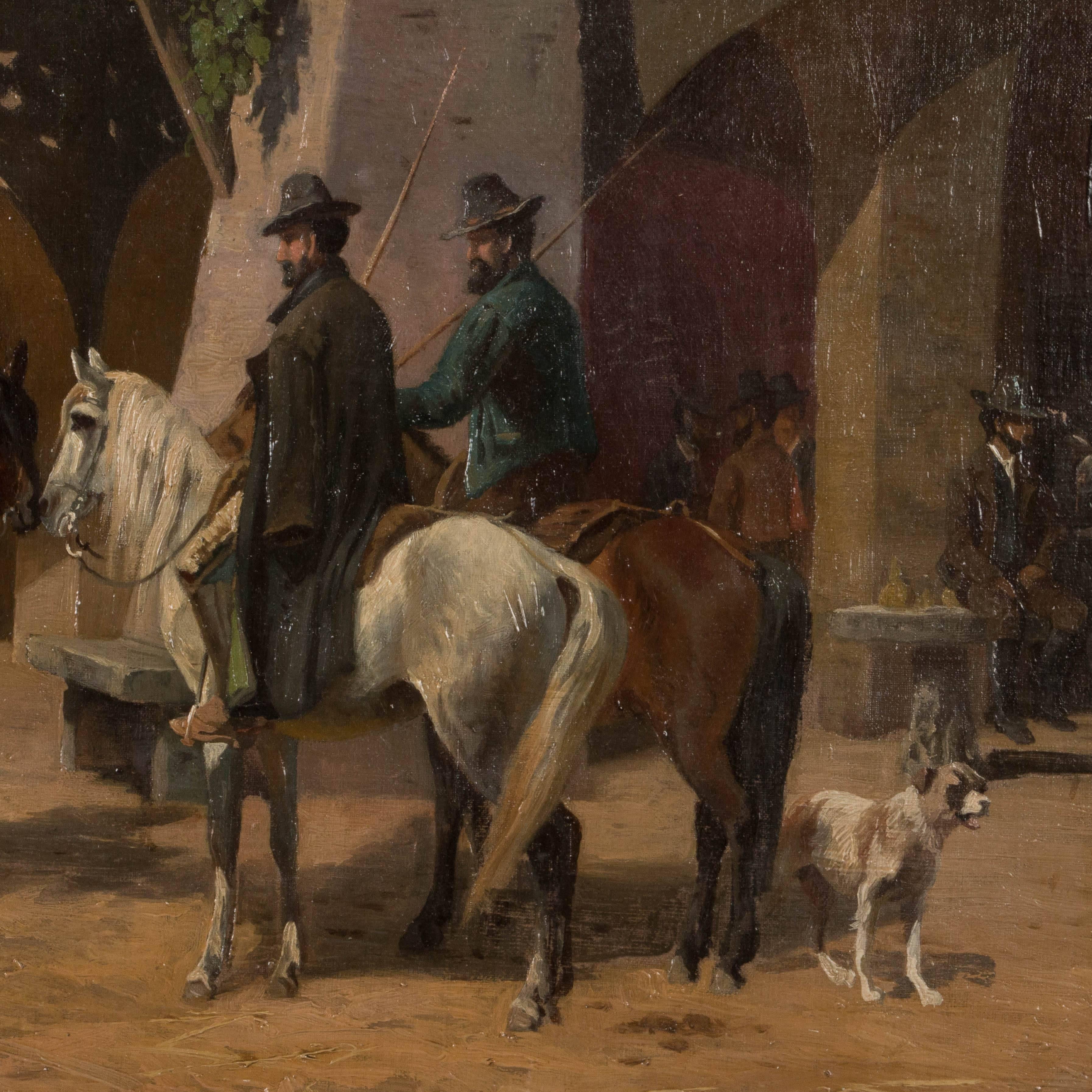 Canvas Antique 19th Century Oil Painting of Horsemen by Adolf Mackeprang