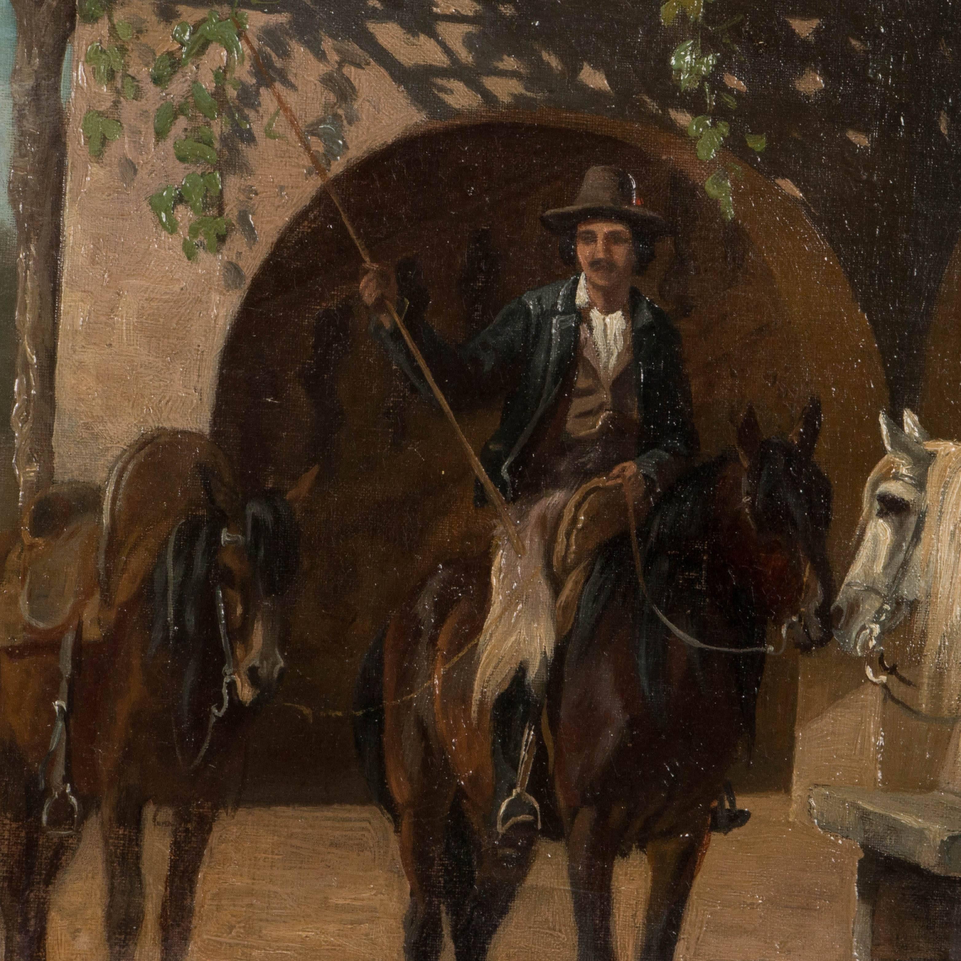 Antique 19th Century Oil Painting of Horsemen by Adolf Mackeprang In Good Condition In Round Top, TX