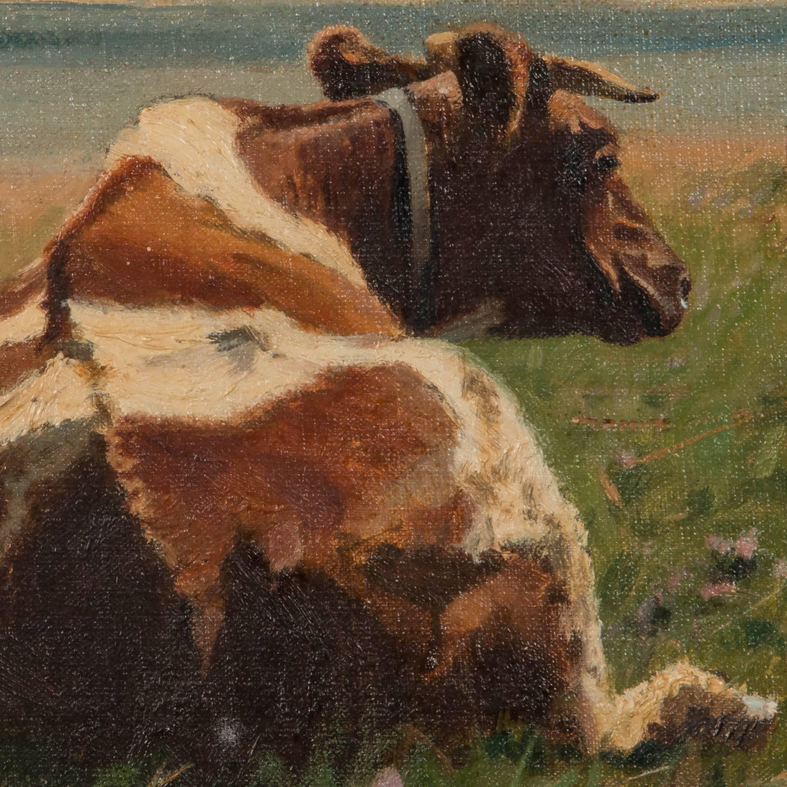 Danish Original Pastoral Landscape Oil Painting with Cows by Gunnar Bundgaard