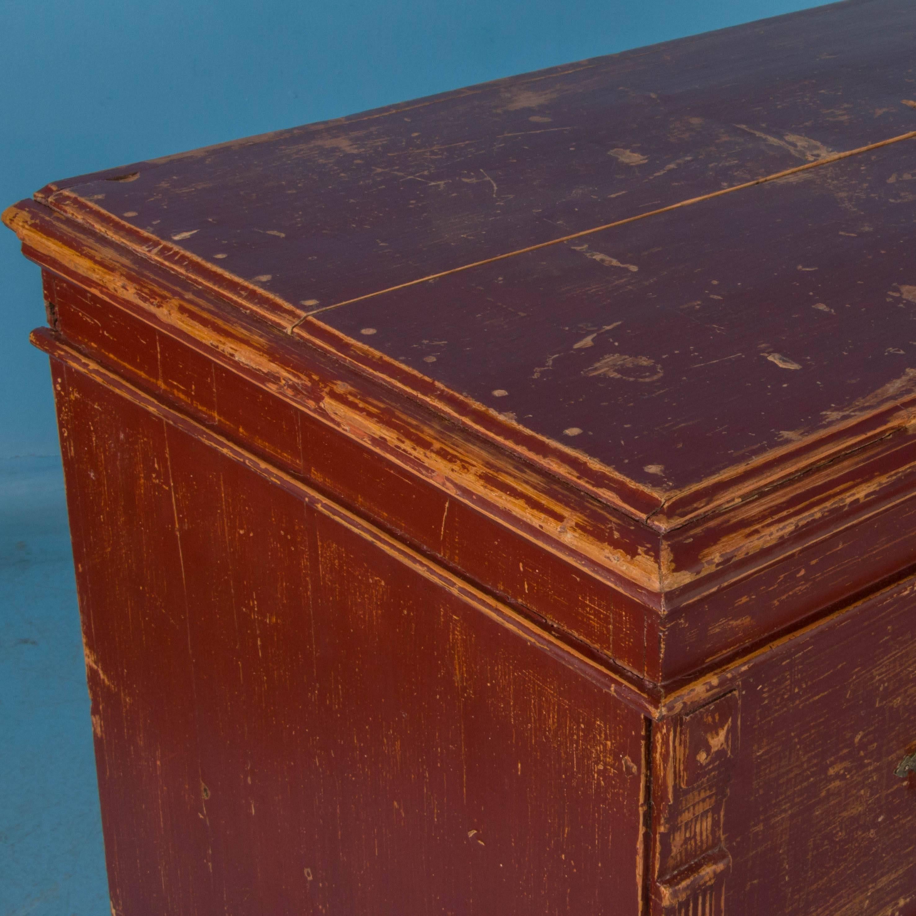 Wood Original Brick Red Painted Chest of Drawers from Hungary, 19th Century Antique