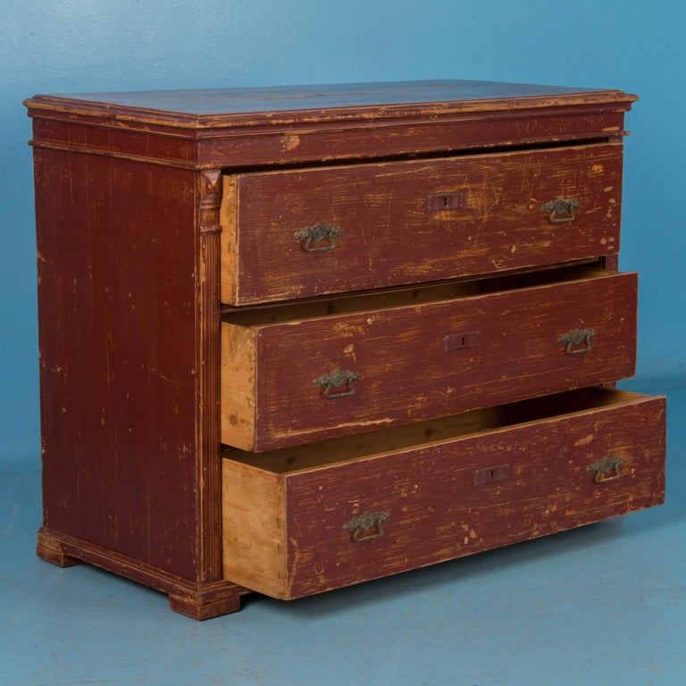 Original Brick Red Painted Chest Of Drawers From Hungary 19th