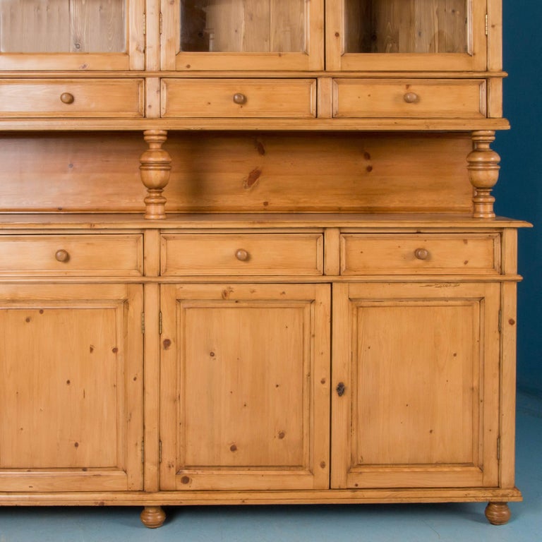Large English Pine Breakfront Bookcase Display Cabinet at ...