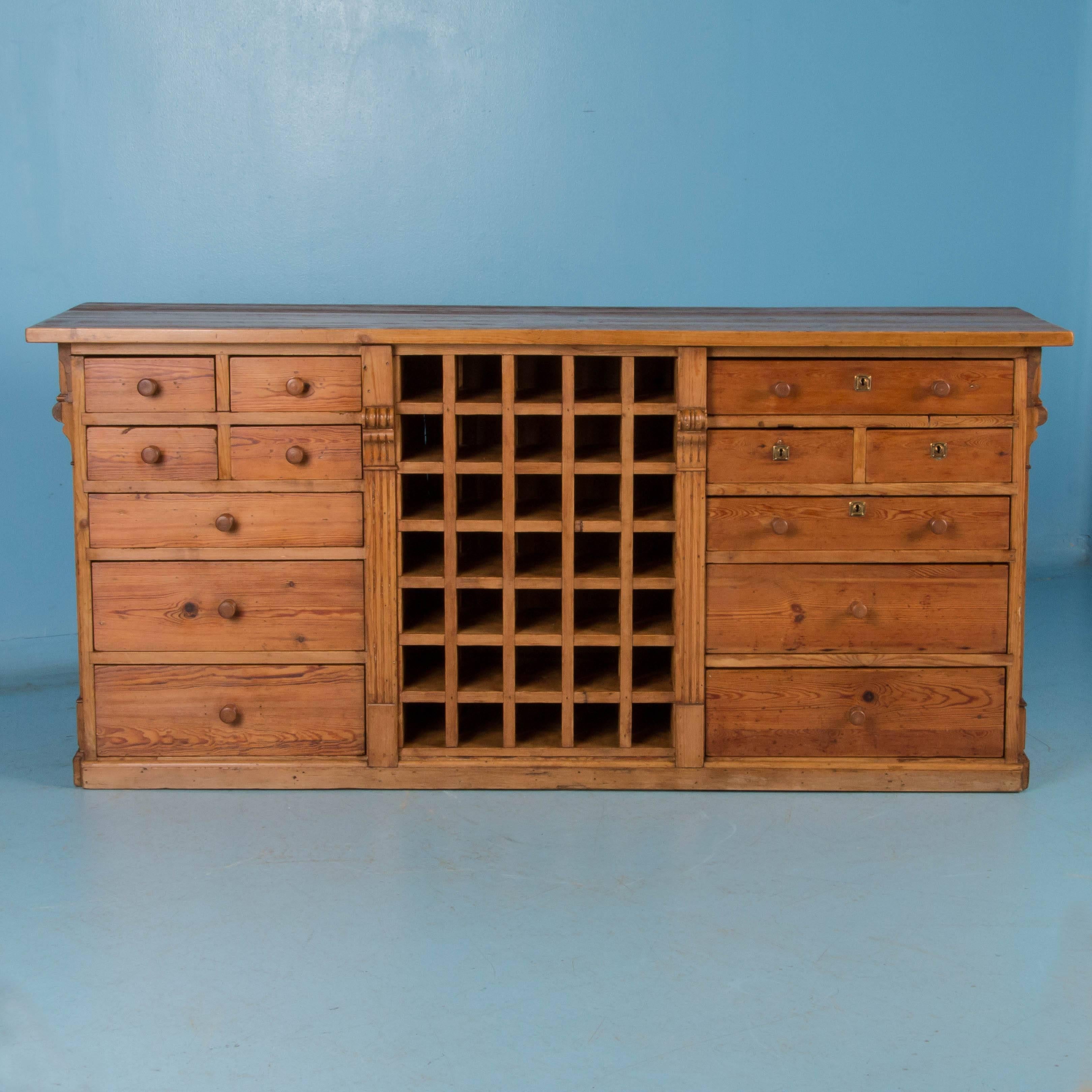 Late 19th Century Antique Free Standing Danish Pine Kitchen Island with Built in Wine Rack