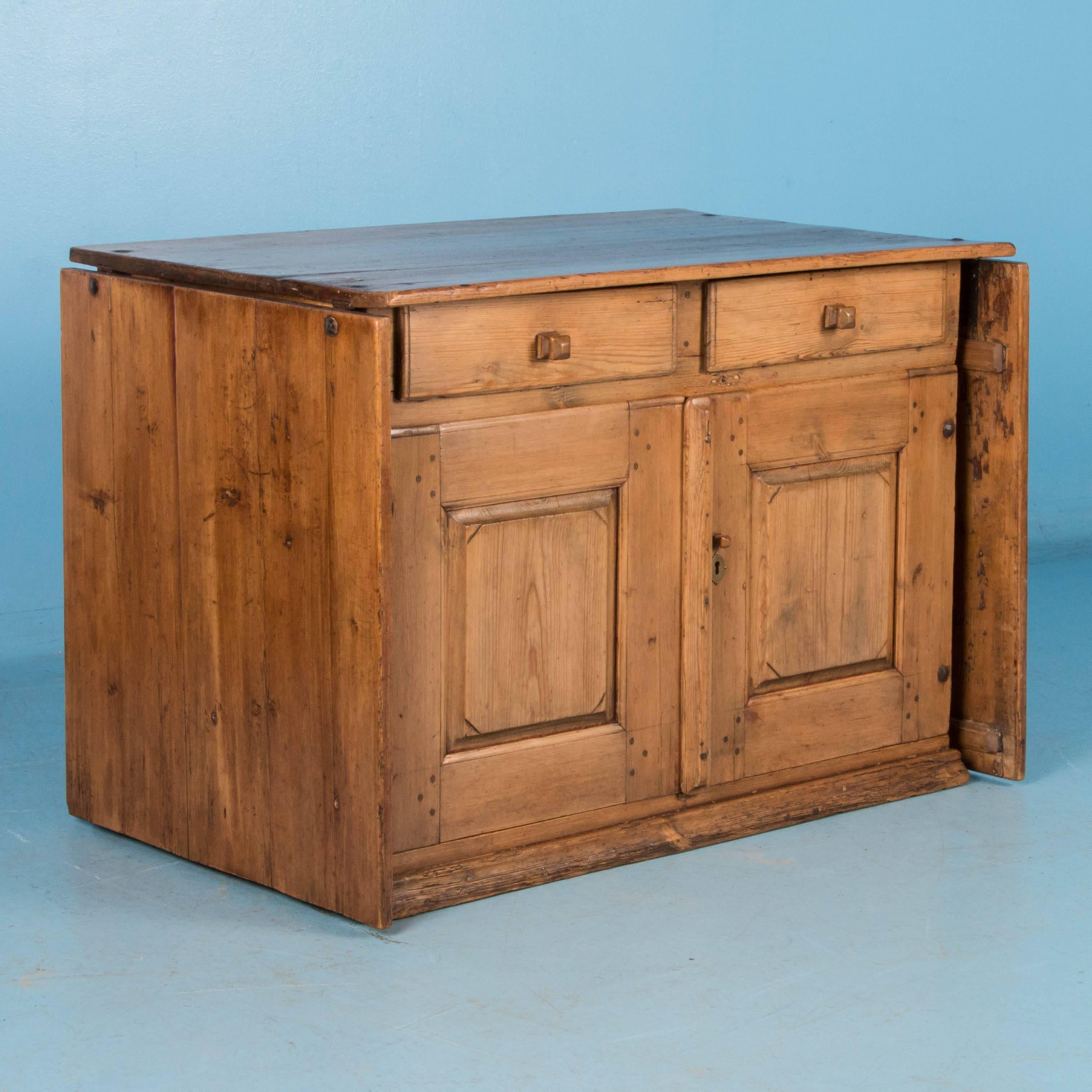 19th Century  Unusual Antique Pine Cabinet with Drop Leaf Table