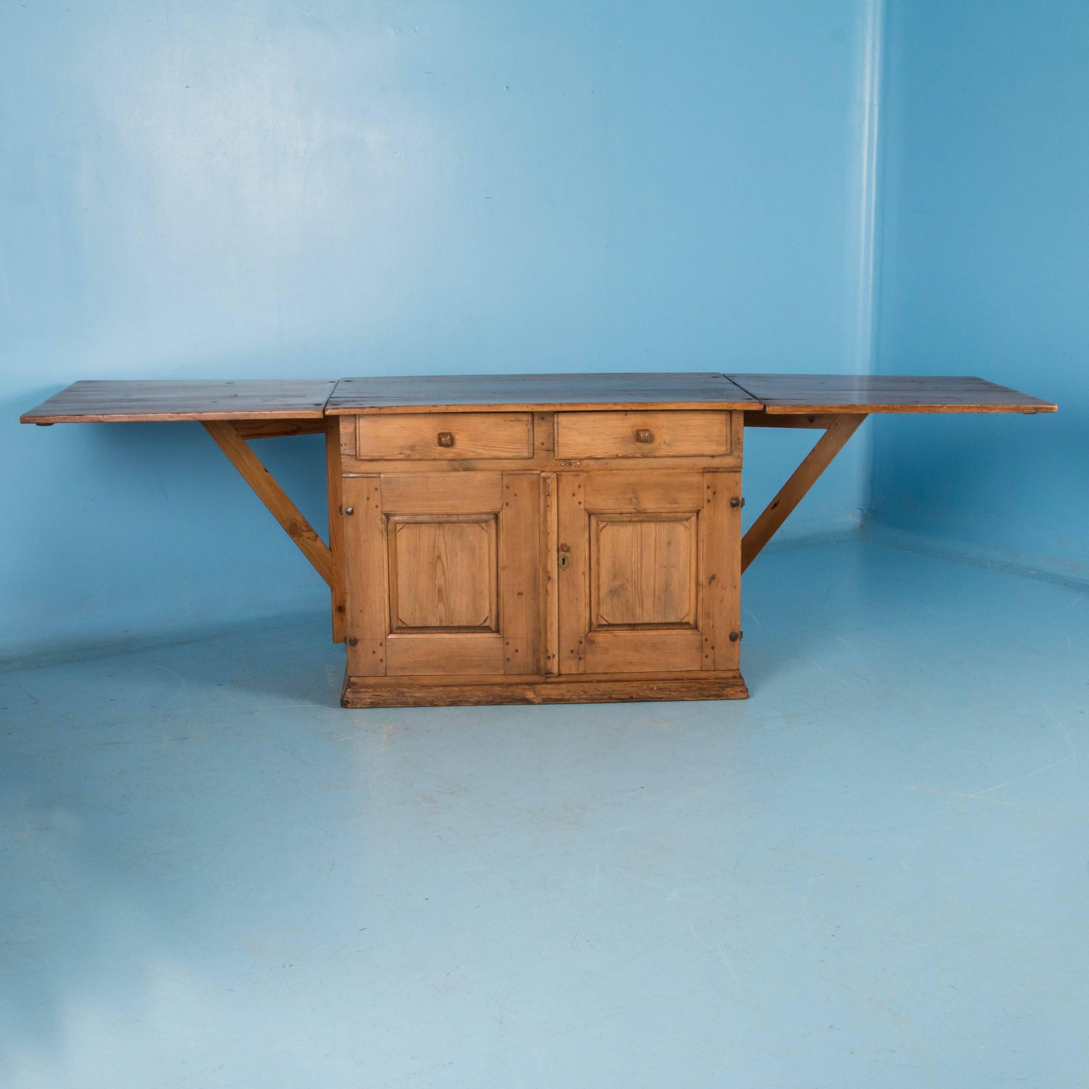 Swedish  Unusual Antique Pine Cabinet with Drop Leaf Table