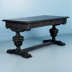 Antique Hand-Carved Library Table Desk from Denmark Painted Black