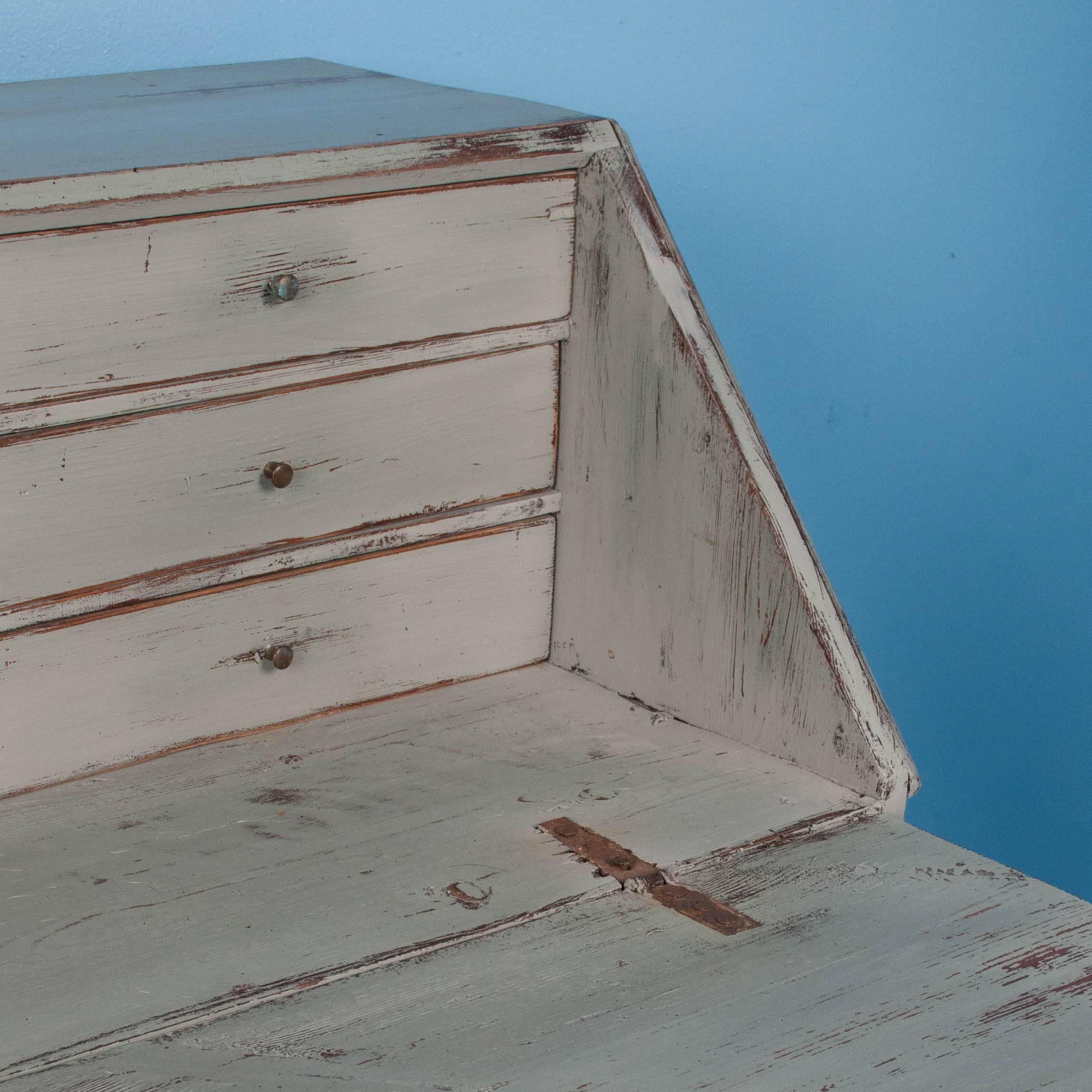 19th Century Delightful Antique Drop Front Bureau Desk with Soft Gray Paint