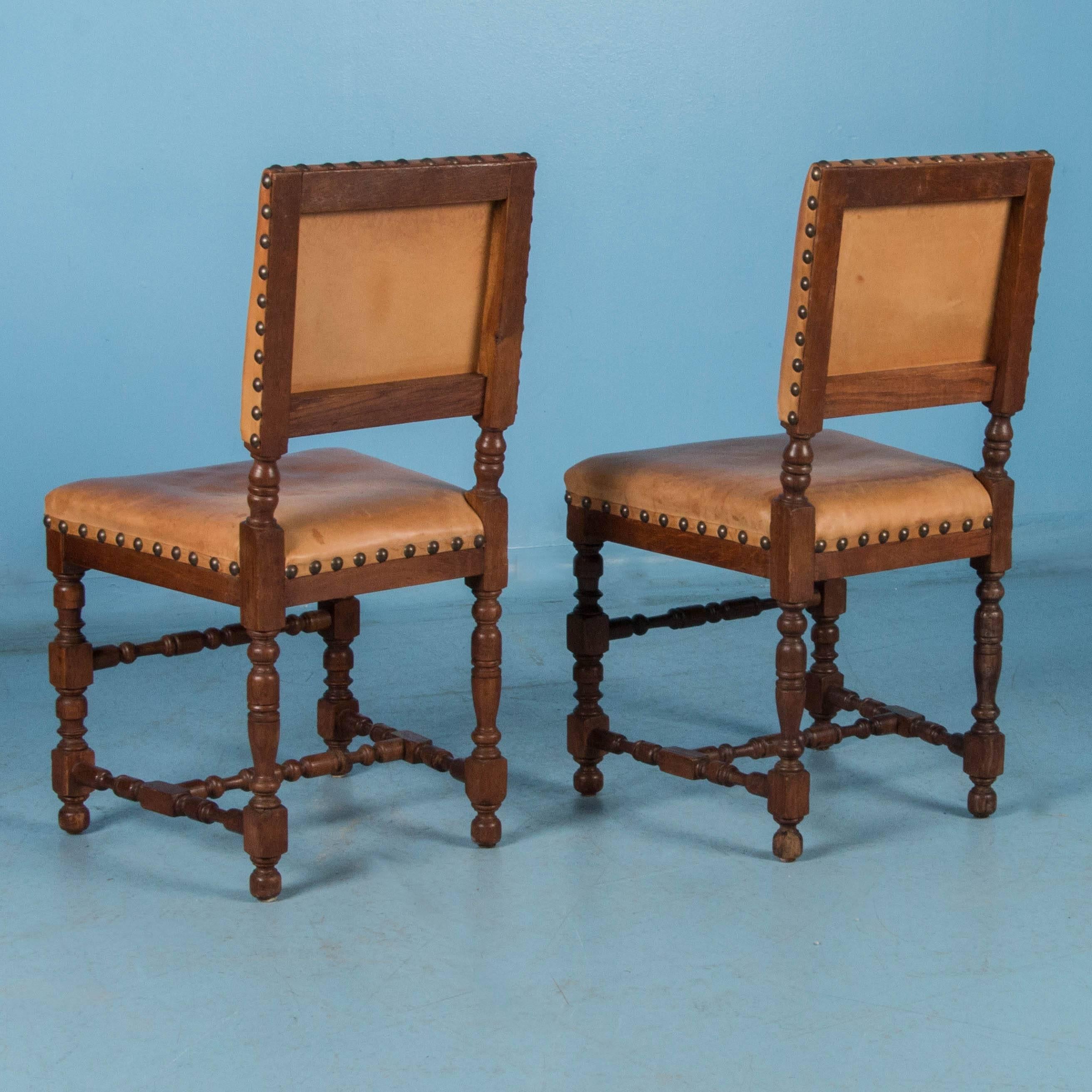 Set of Six Vintage Leather and Oak Dining Chairs 2