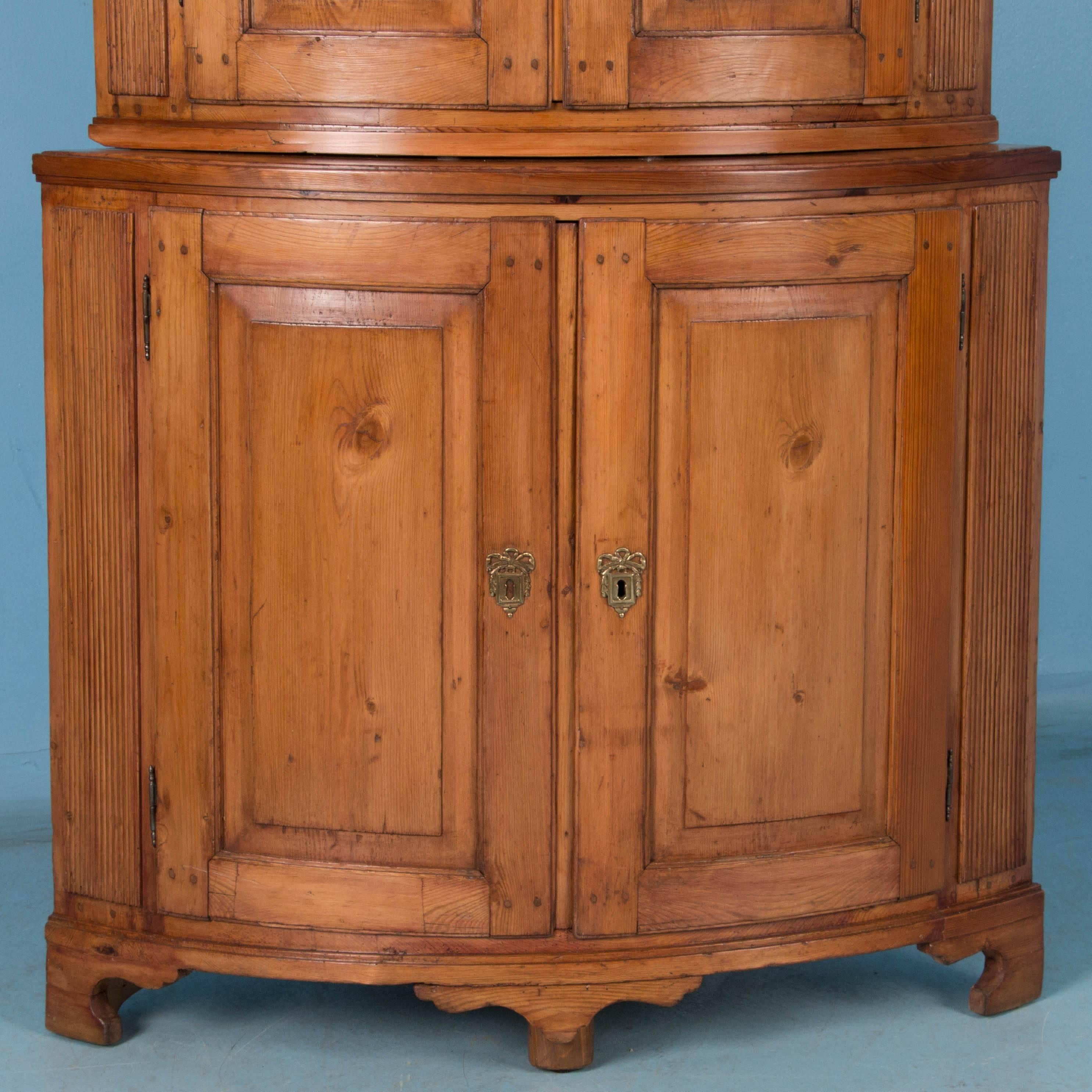 19th Century Antique Louis XVI Bow Front Pine Corner Cabinet
