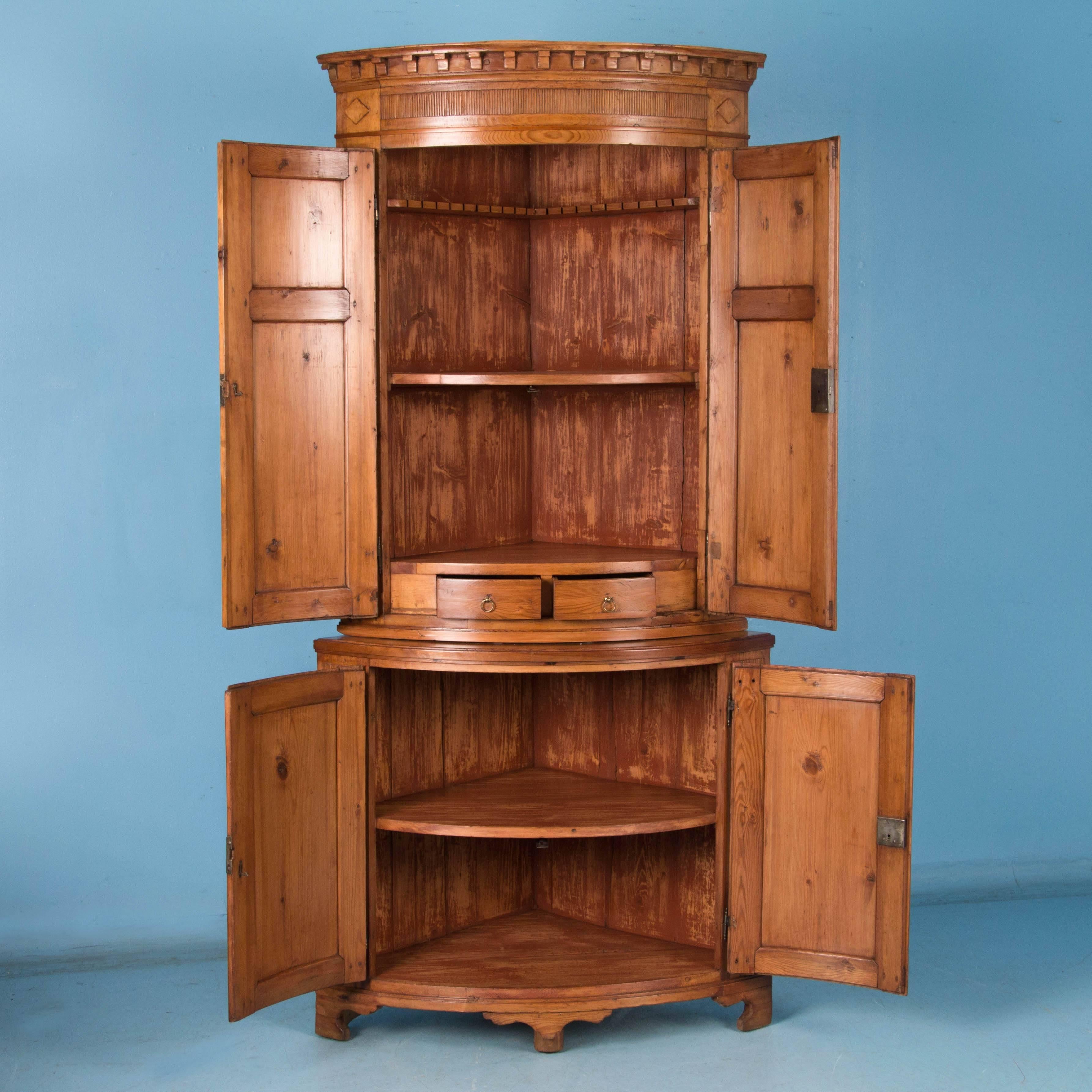 Danish Antique Louis XVI Bow Front Pine Corner Cabinet