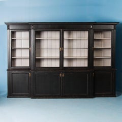 Large Antique Danish Breakfront Bookcase Display Cabinet Painted Black