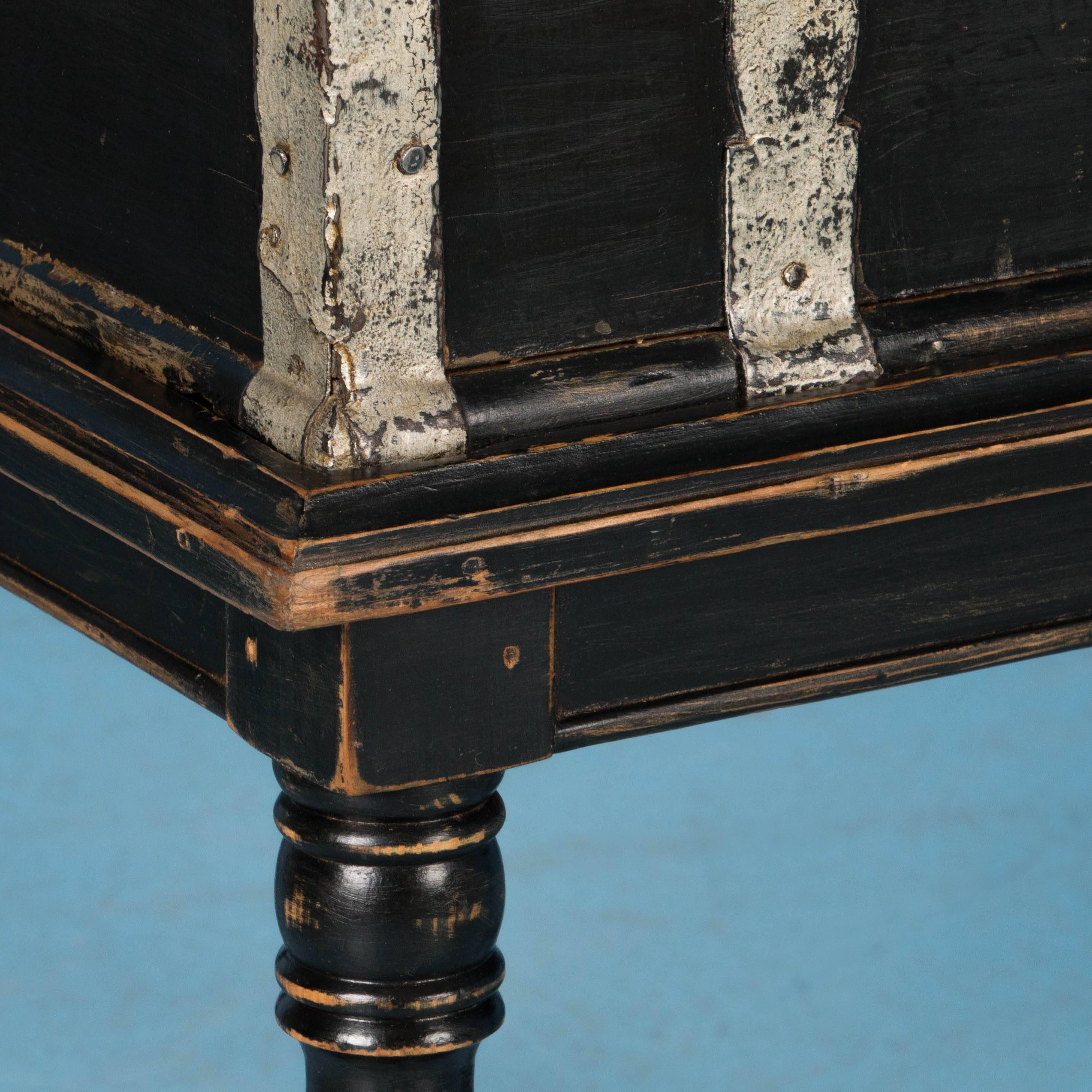  Antique Swedish Trunk/Side Table Painted Black 2