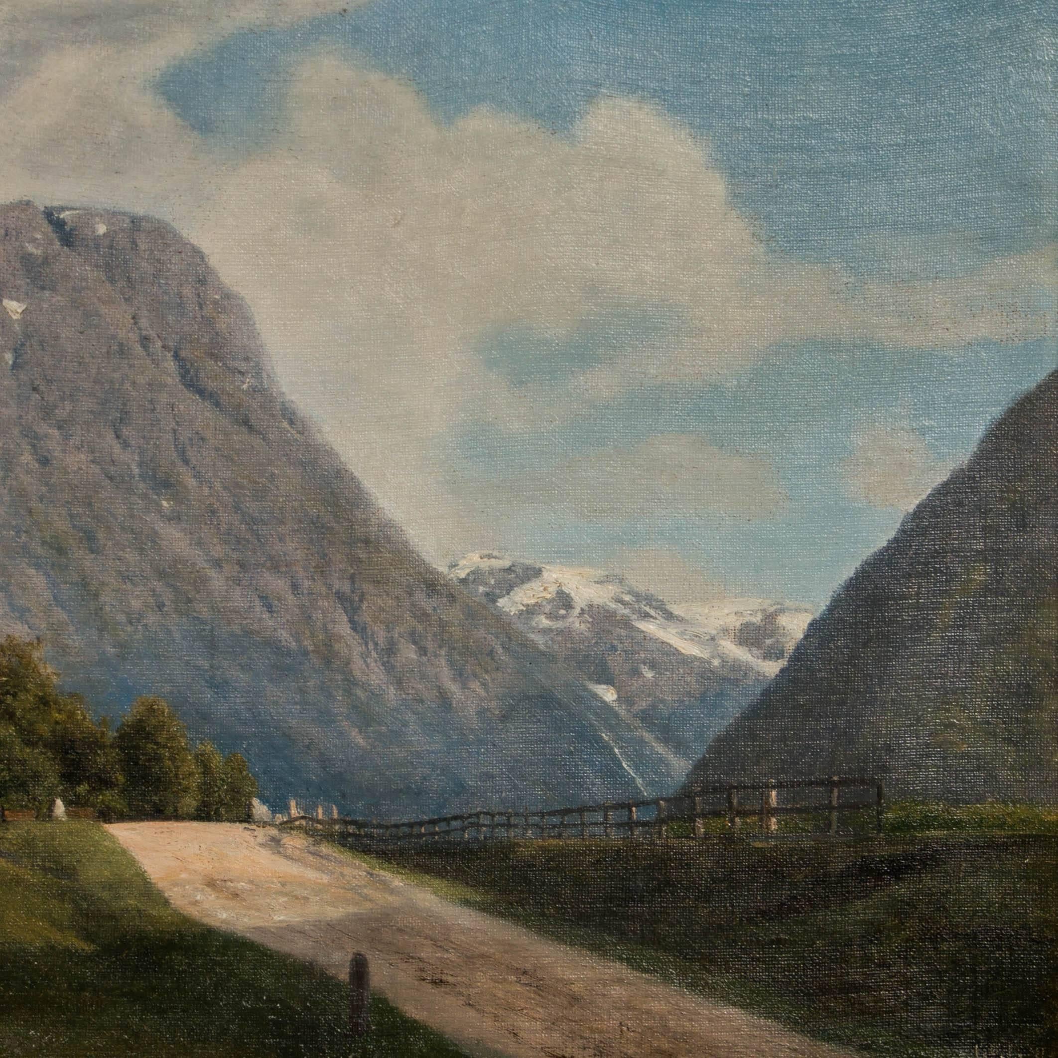 Antique Oil on Canvas Painting of a Norwegian Landscape, Signed Georg E Libart 2
