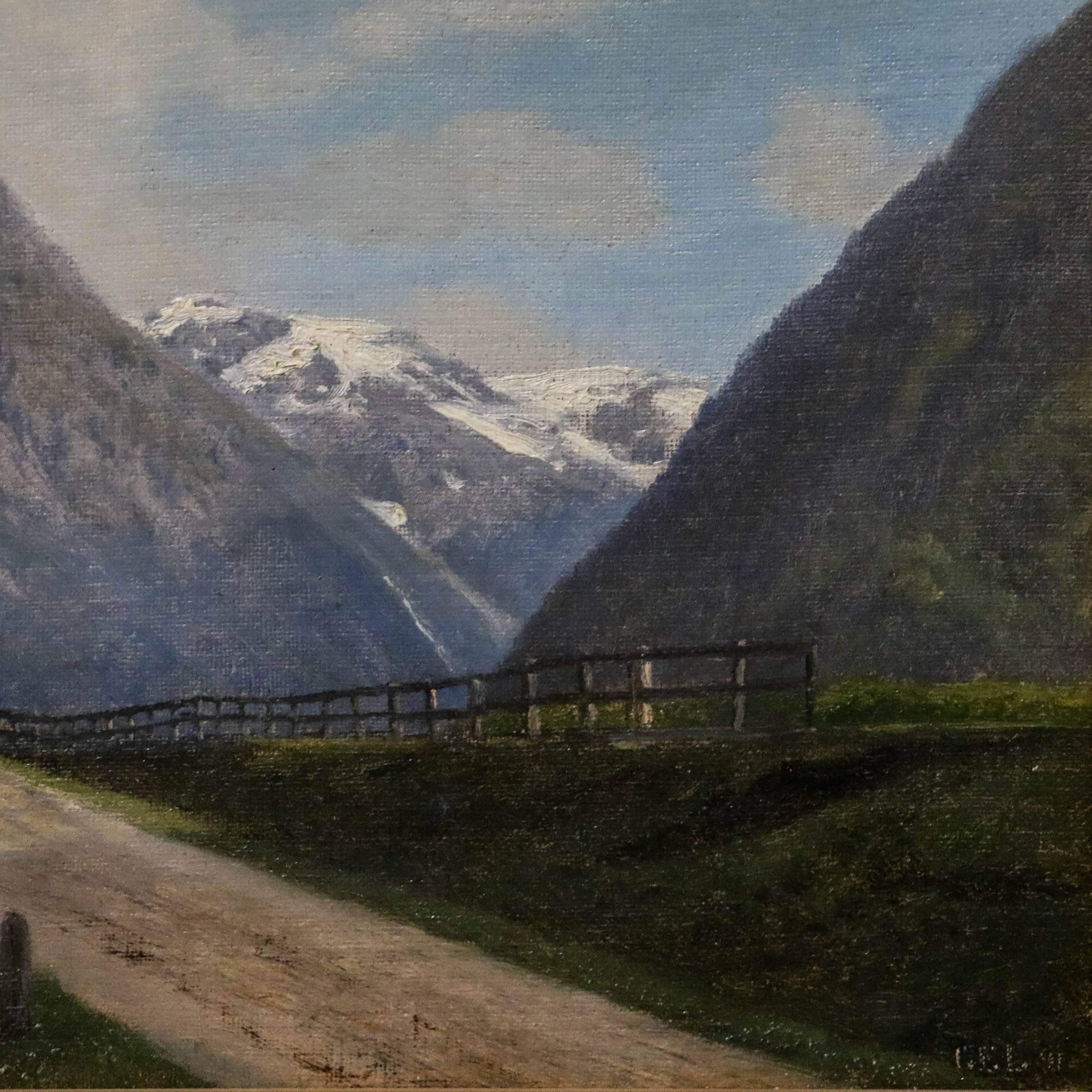 Antique Oil on Canvas Painting of a Norwegian Landscape, Signed Georg E Libart 3