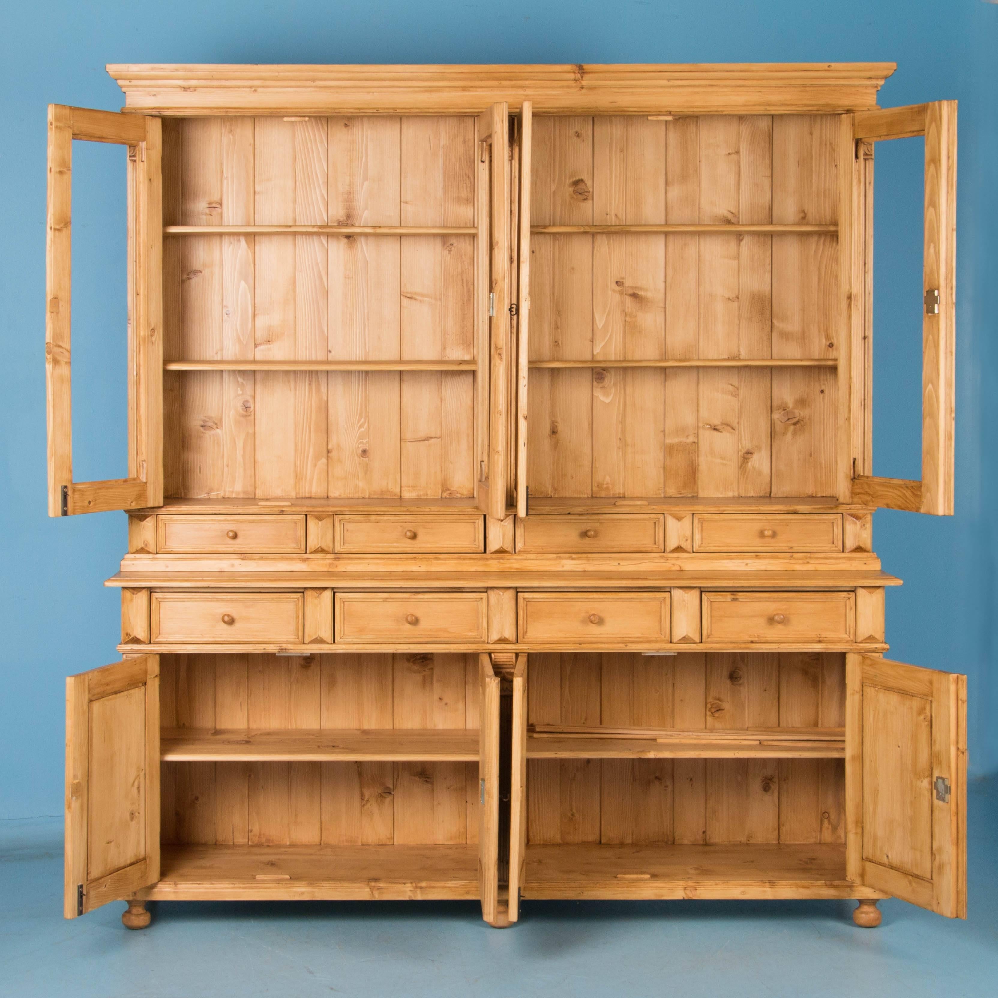 Large Reproduction Pine Breakfront Bookcase Cabinet In Good Condition In Round Top, TX