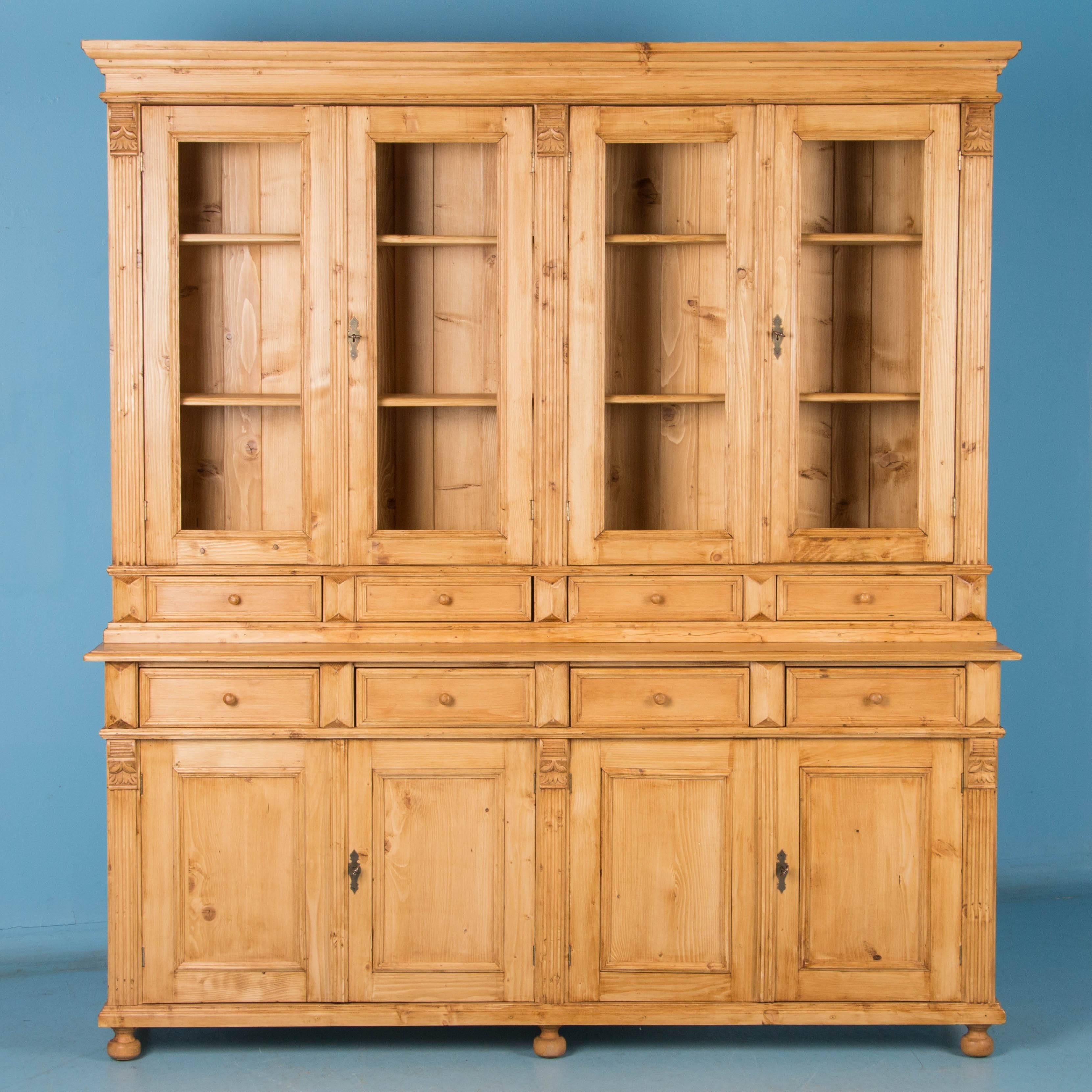 Hungarian Large Reproduction Pine Breakfront Bookcase Cabinet