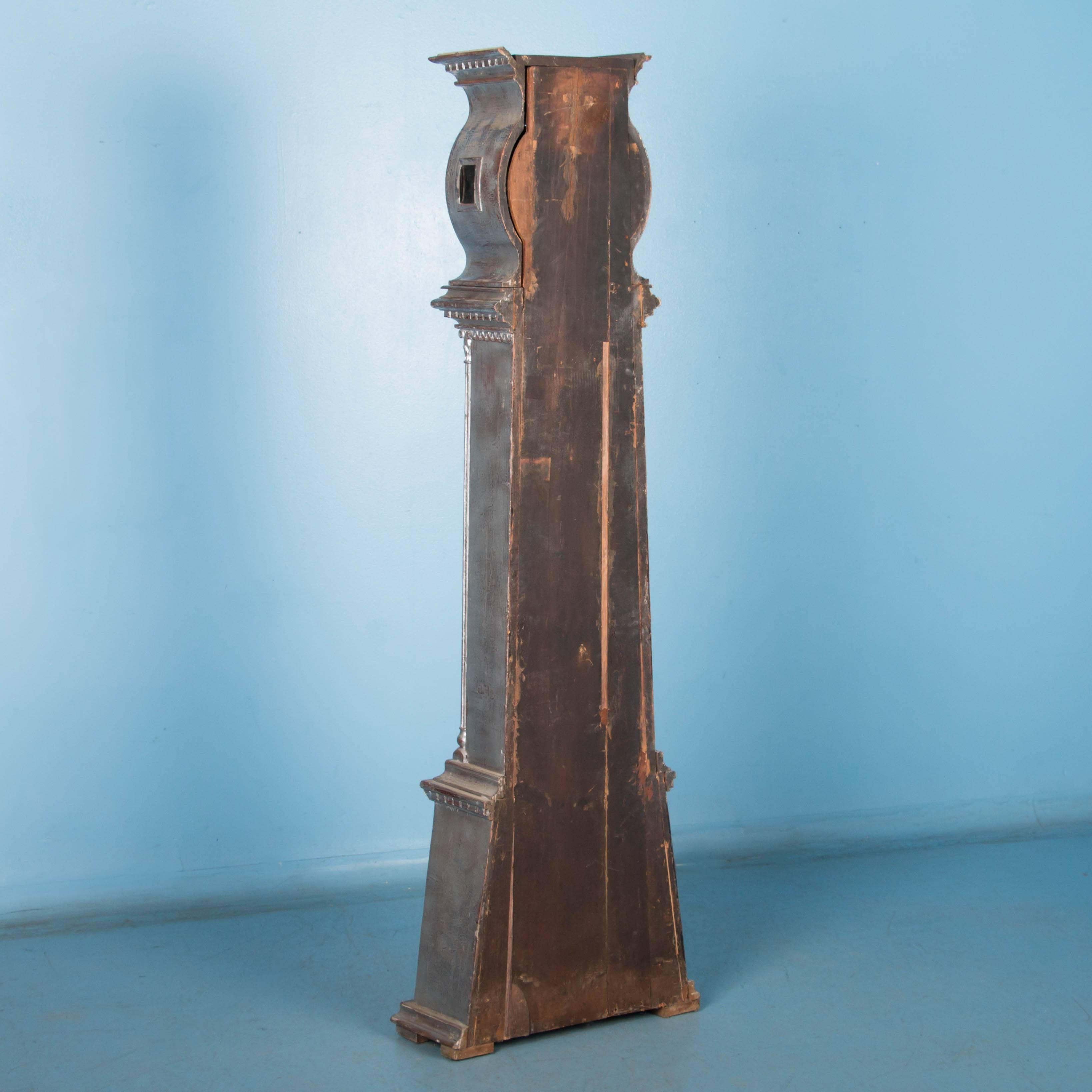 Wood Antique Danish Grandfather Clock With Silver Paint