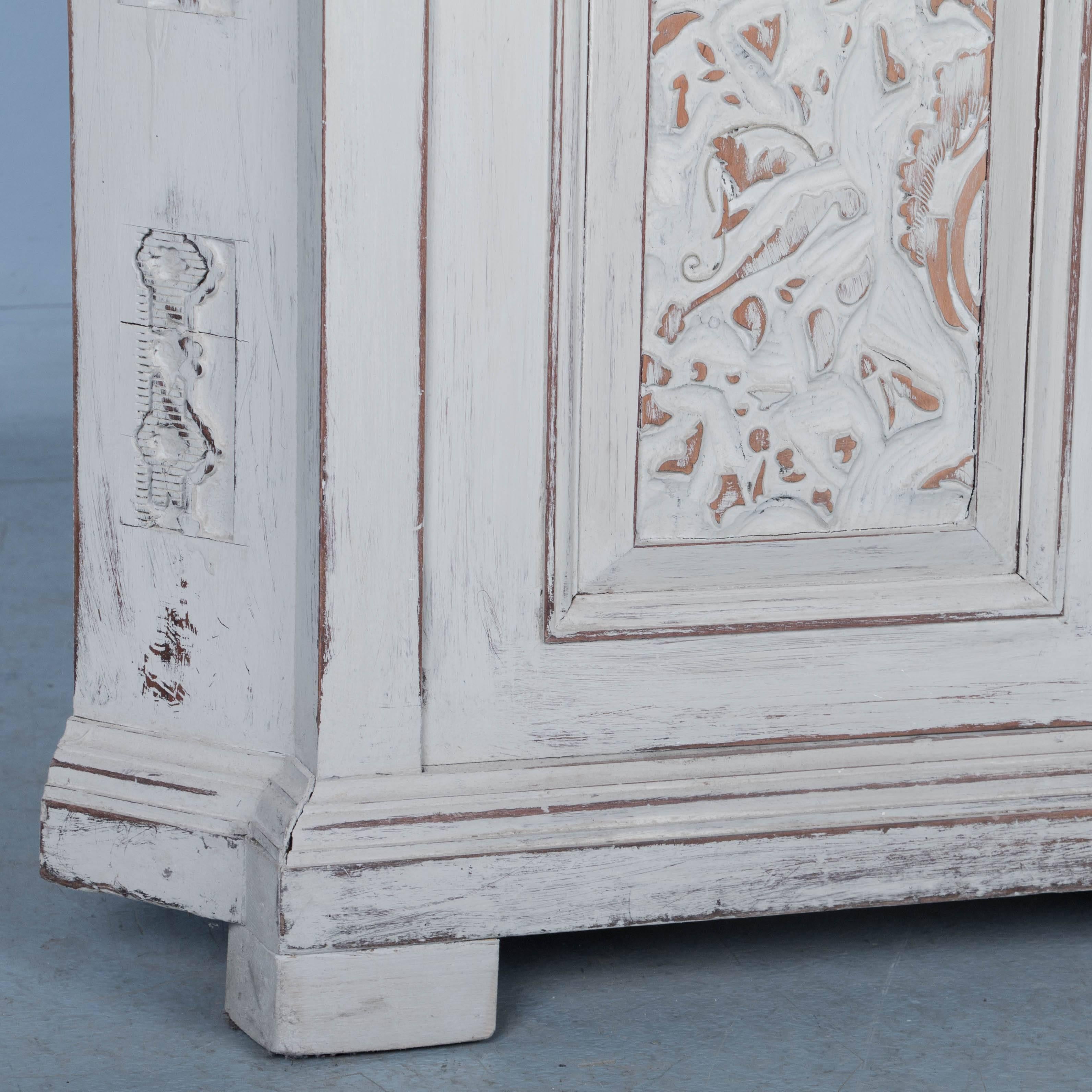 Antique Hand-Carved Swedish Gray Painted Corner Cupboard 2