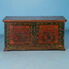 Antique Romanian Trunk with Original Folk Art Paint