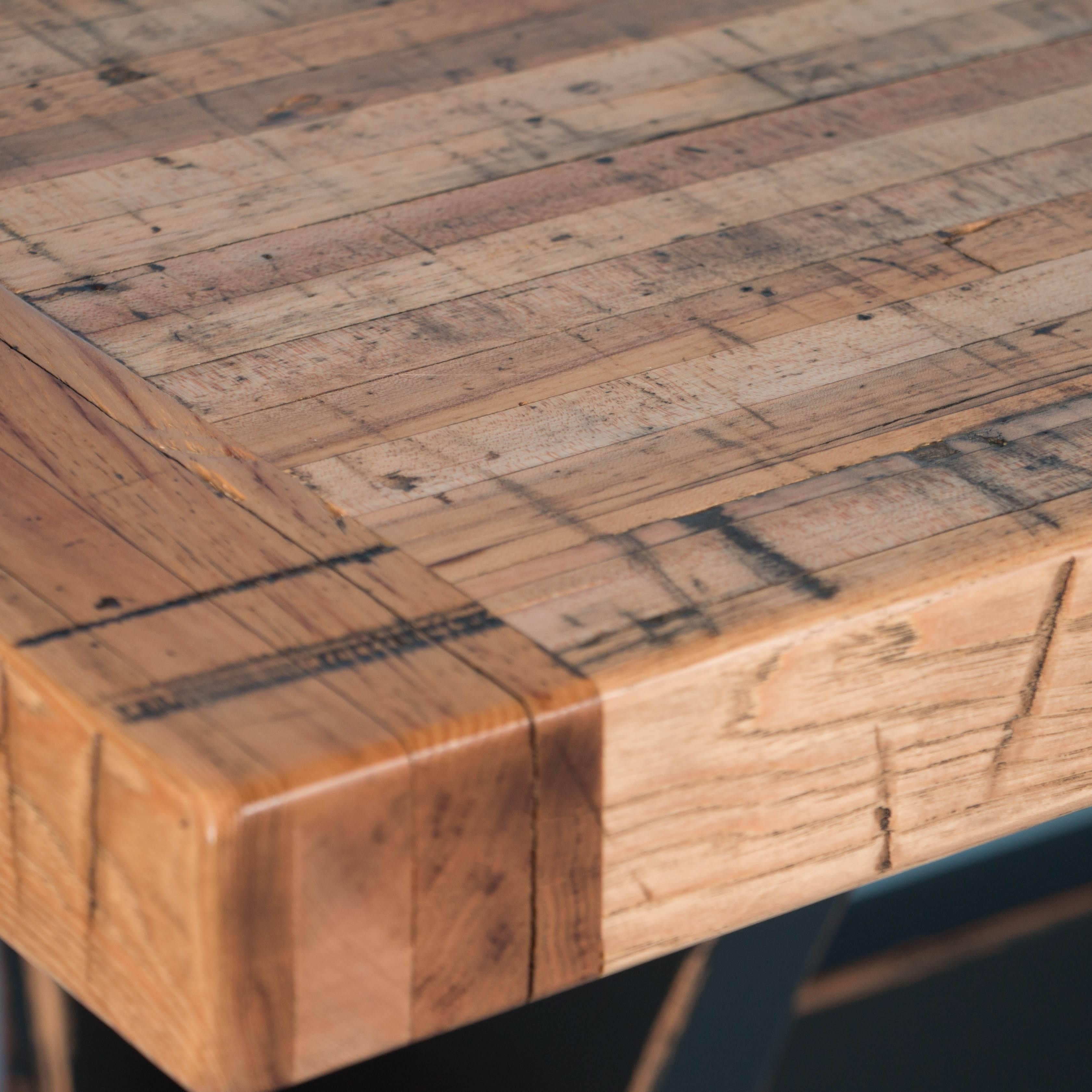 20th Century Tall Maple Dining Table Made from Reclaimed Box Car Flooring