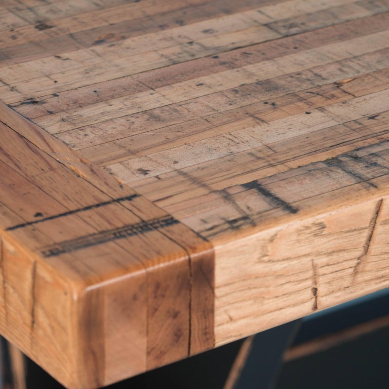 Tall Maple Dining Table Made From Reclaimed Box Car Flooring For