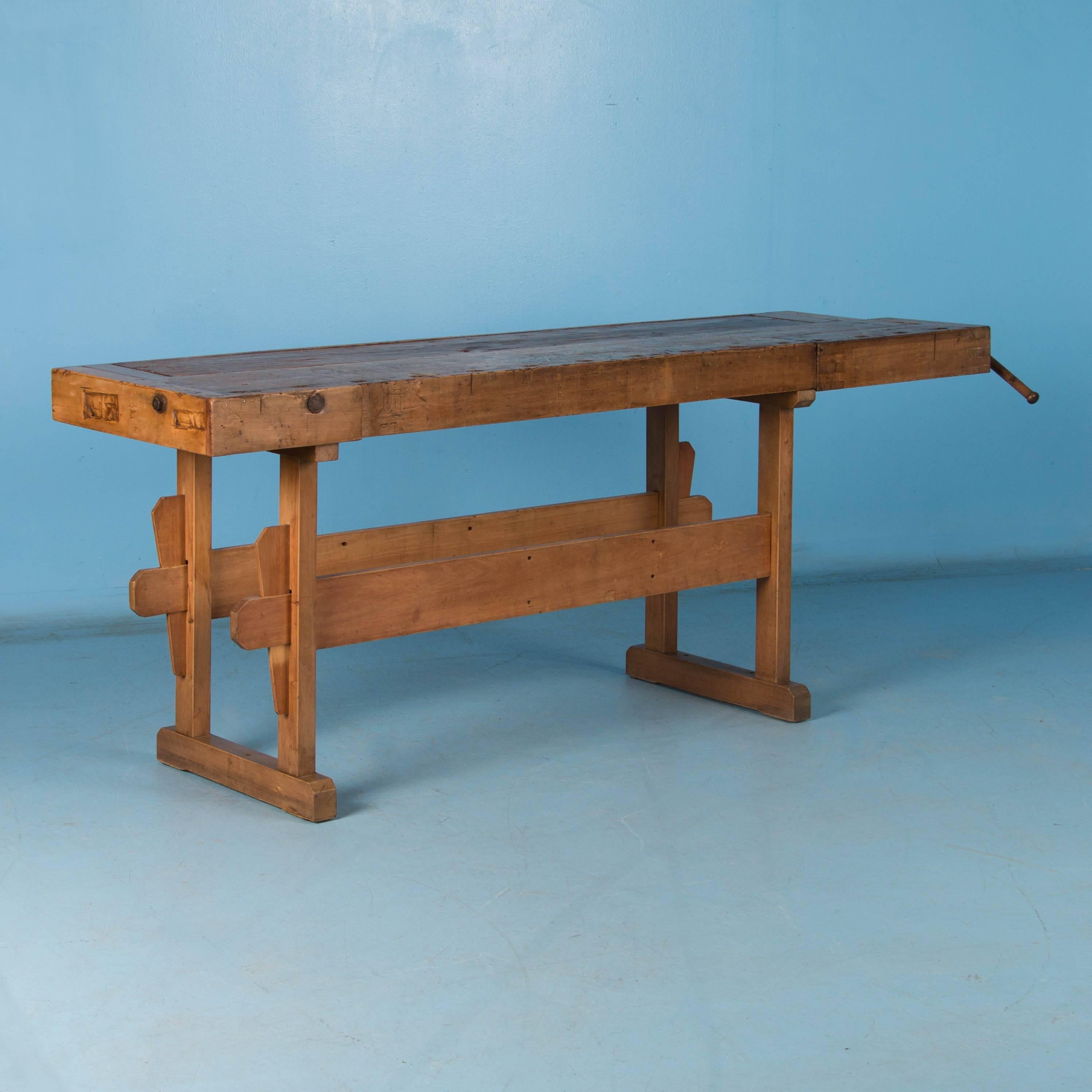 Antique Danish Carpenter's Workbench or Console Table In Good Condition In Round Top, TX