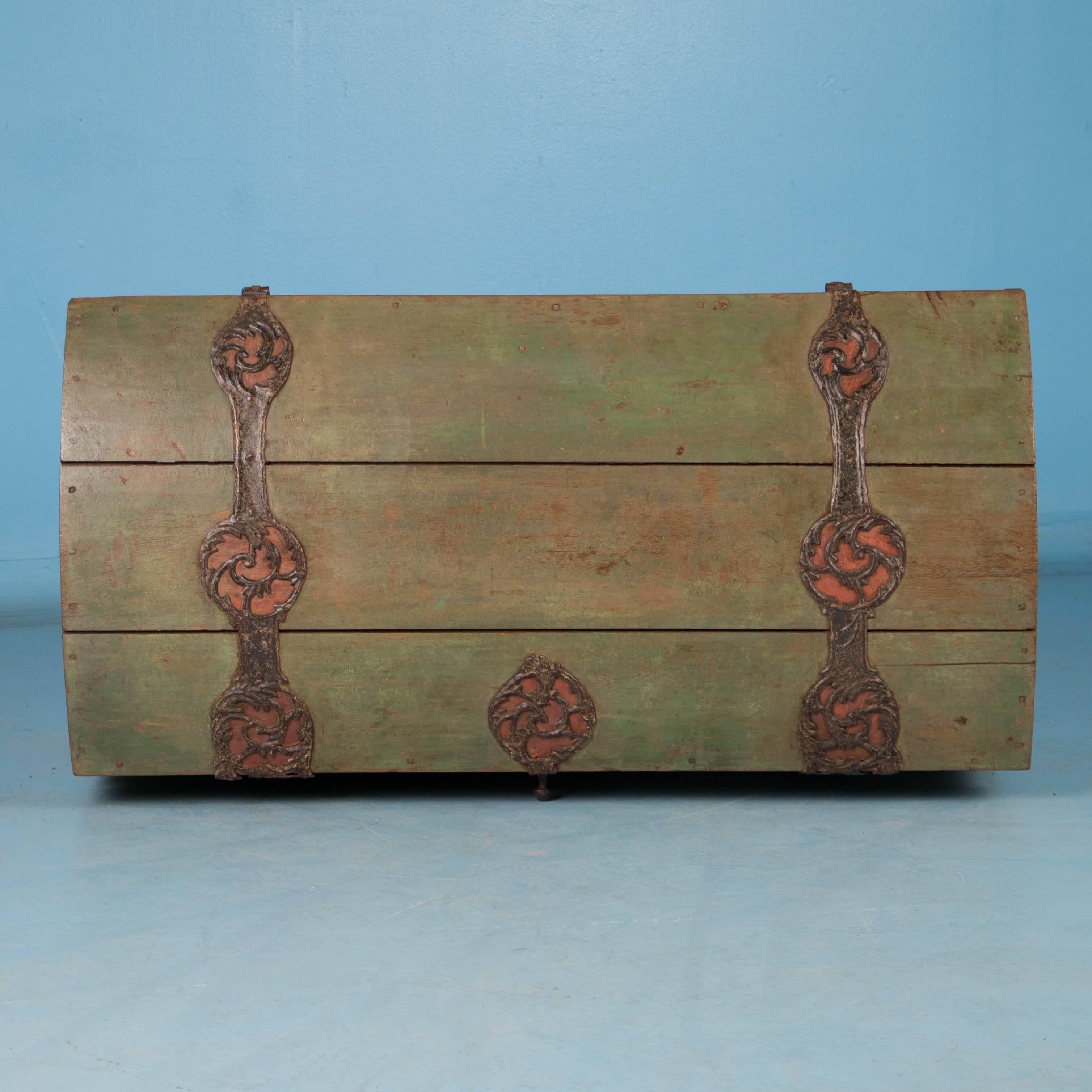 Antique Swedish Dome Top Trunk with Original Green Paint 3
