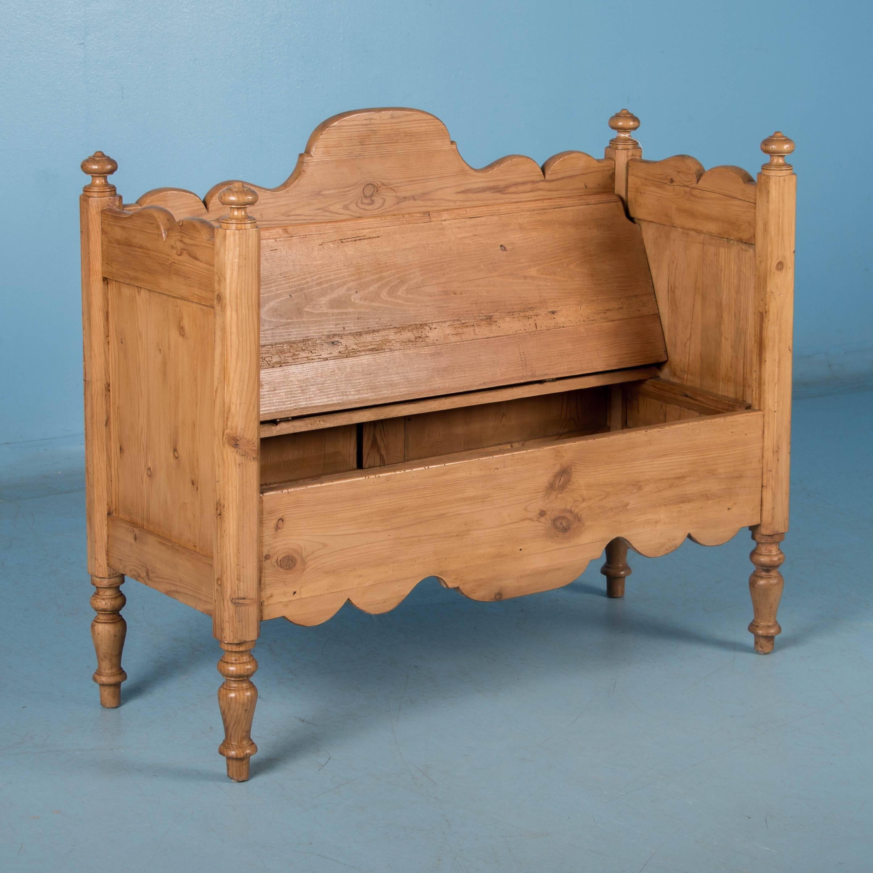 This delightful bench is styled after a traditional European bench of the 1800s- early 1900s. Benches of that era were usually around 6' long, so this bench provides all the charm and function in under 4' of length. It has been given a wax finish