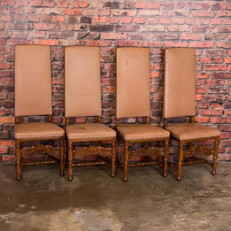 Set Of Eight Antique Leather Upholstered High Back Dining Chairs For Danish Set of Eight Antique Leather Upholstered High Back Dining Chairs For Sale - Set Of Eight Antique Leather Upholstered High Back Dining Chairs For
