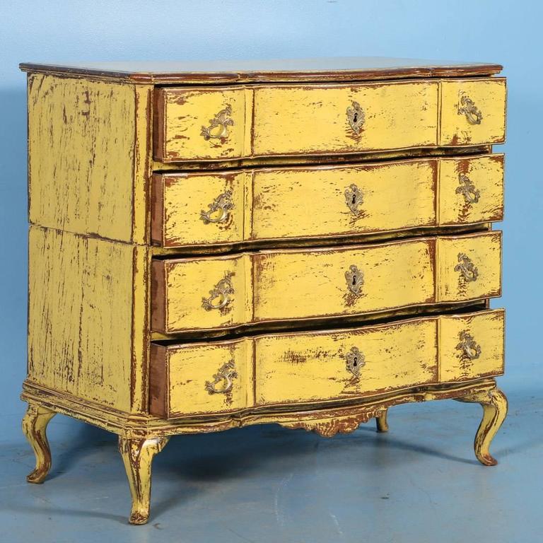Danish Antique Yellow Rococo Chest of Drawers