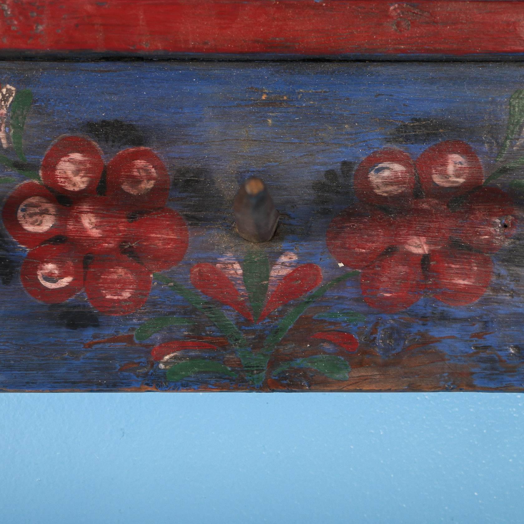 Long Antique Romanian Wall Rack with Original Bue Paint, circa 1880 3