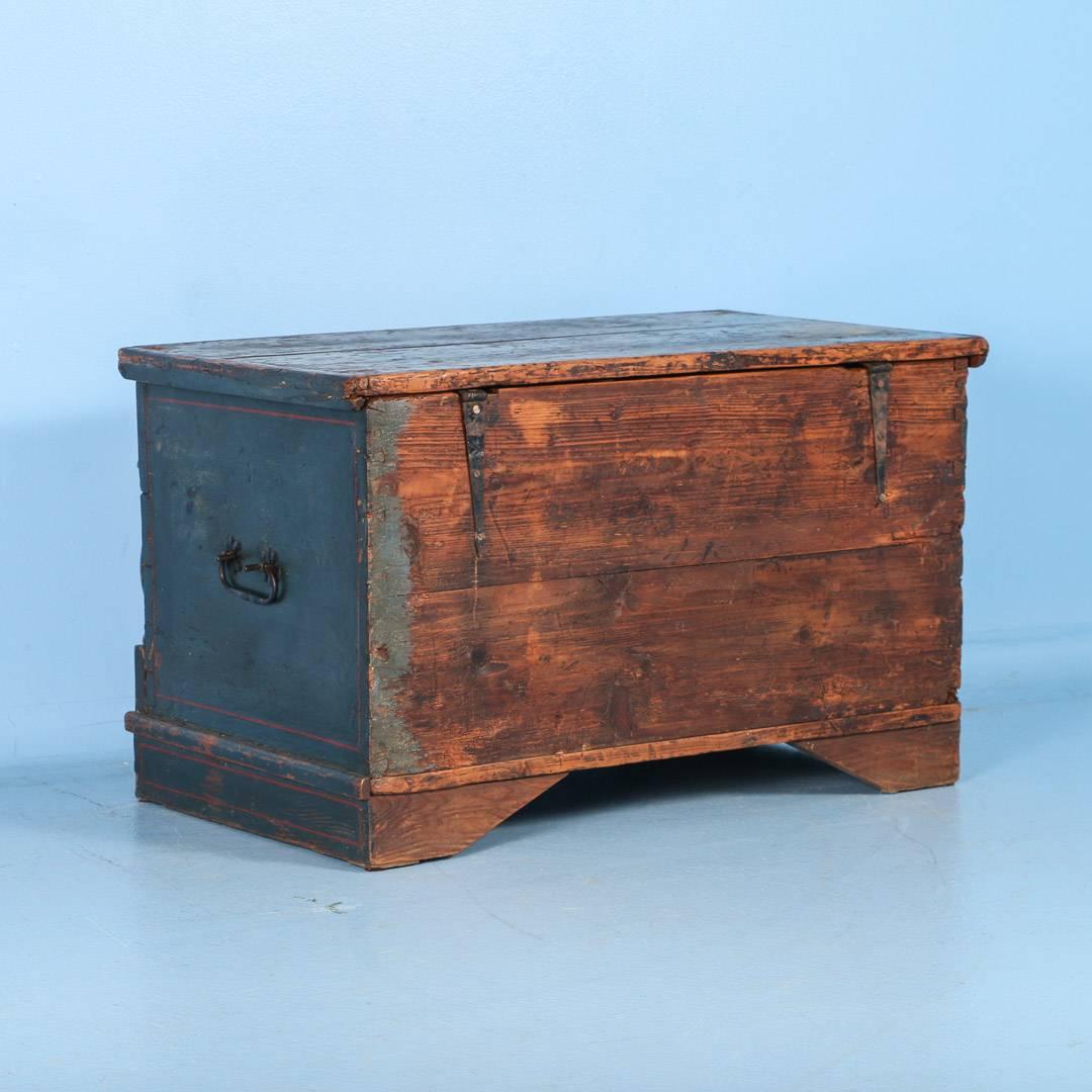 Hungarian Original Blue Painted Trunk with Half Column Details, dated 1812