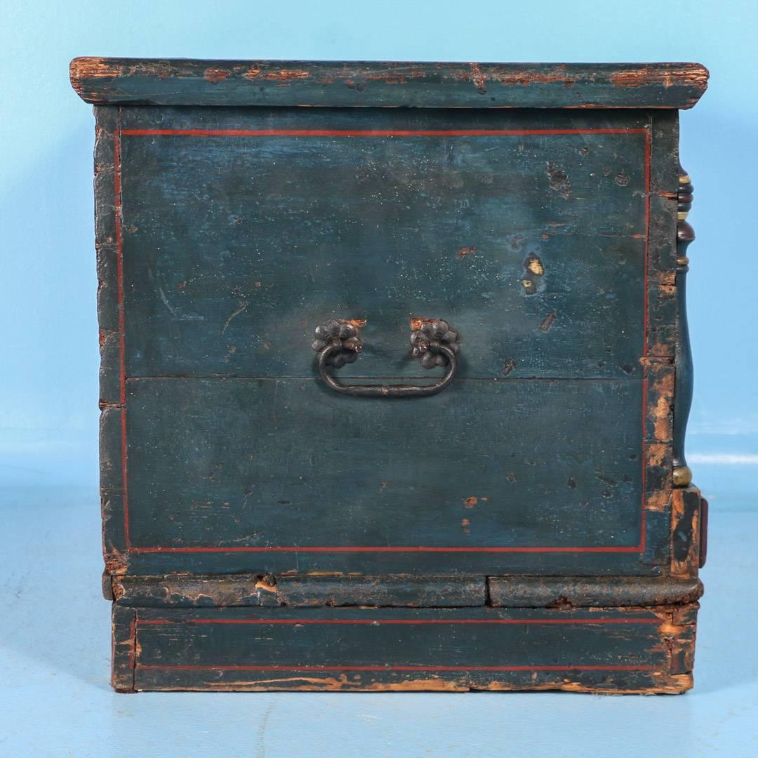 Original Blue Painted Trunk with Half Column Details, dated 1812 3