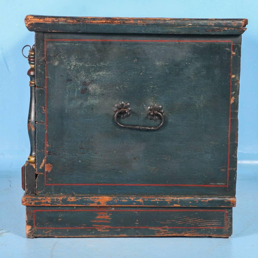 Original Blue Painted Trunk with Half Column Details, dated 1812 4