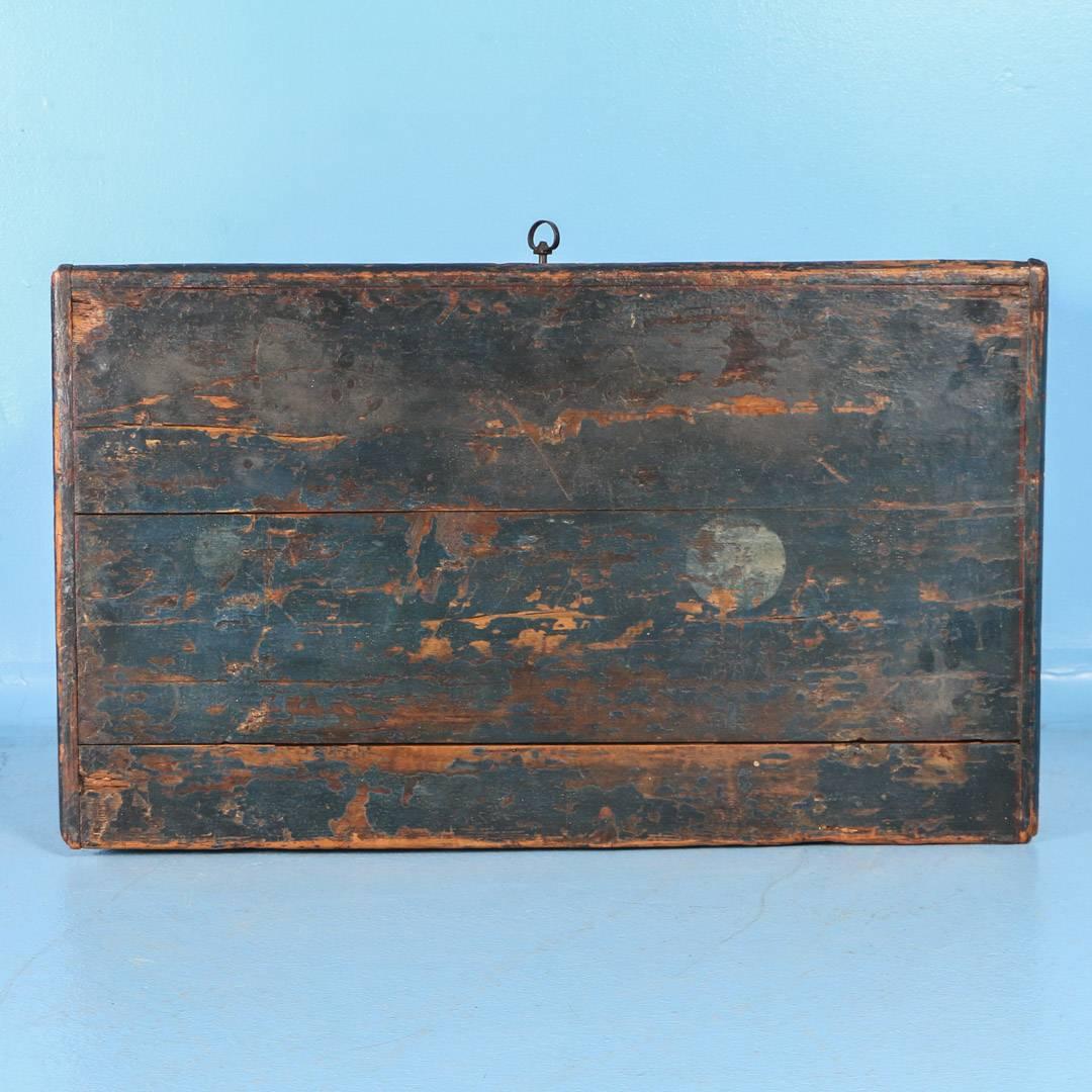Original Blue Painted Trunk with Half Column Details, dated 1812 In Good Condition In Round Top, TX