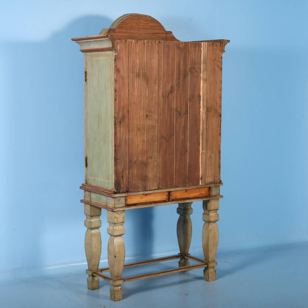 Danish Antique Baroque Green Painted and Gilt Cabinet, Denmark circa 1820-1840