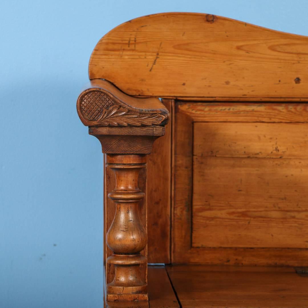 19th Century Antique Danish Pine Bench with Storage, circa 1840-1860